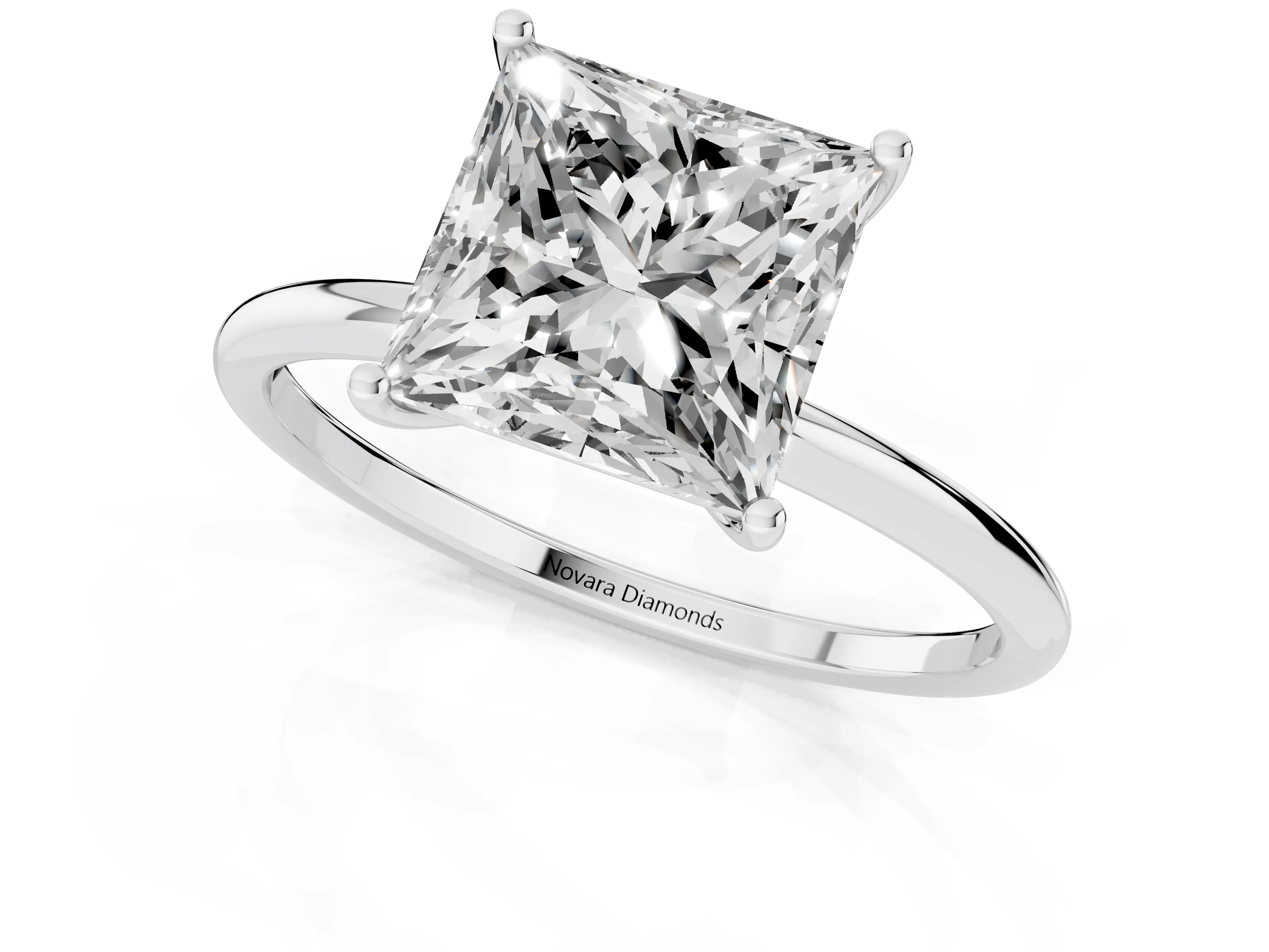 Princess Cut Diamond Solitaire Engagement Ring Set in Platinum with Thin Band and Prong Setting – second view