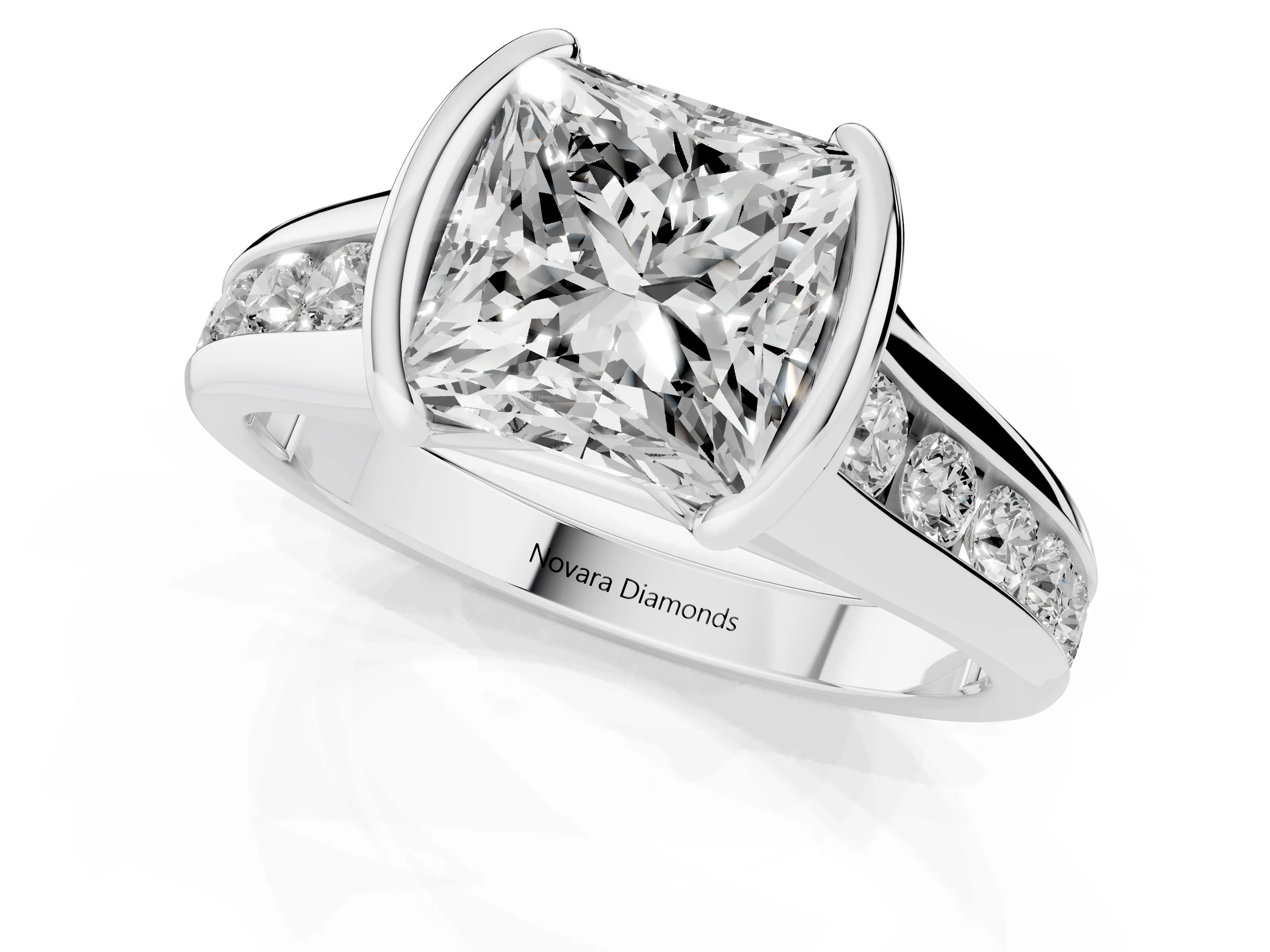 Princess Cut Diamond Bezel-Set Solitaire Ring Set in Silver with Channel-Set Band