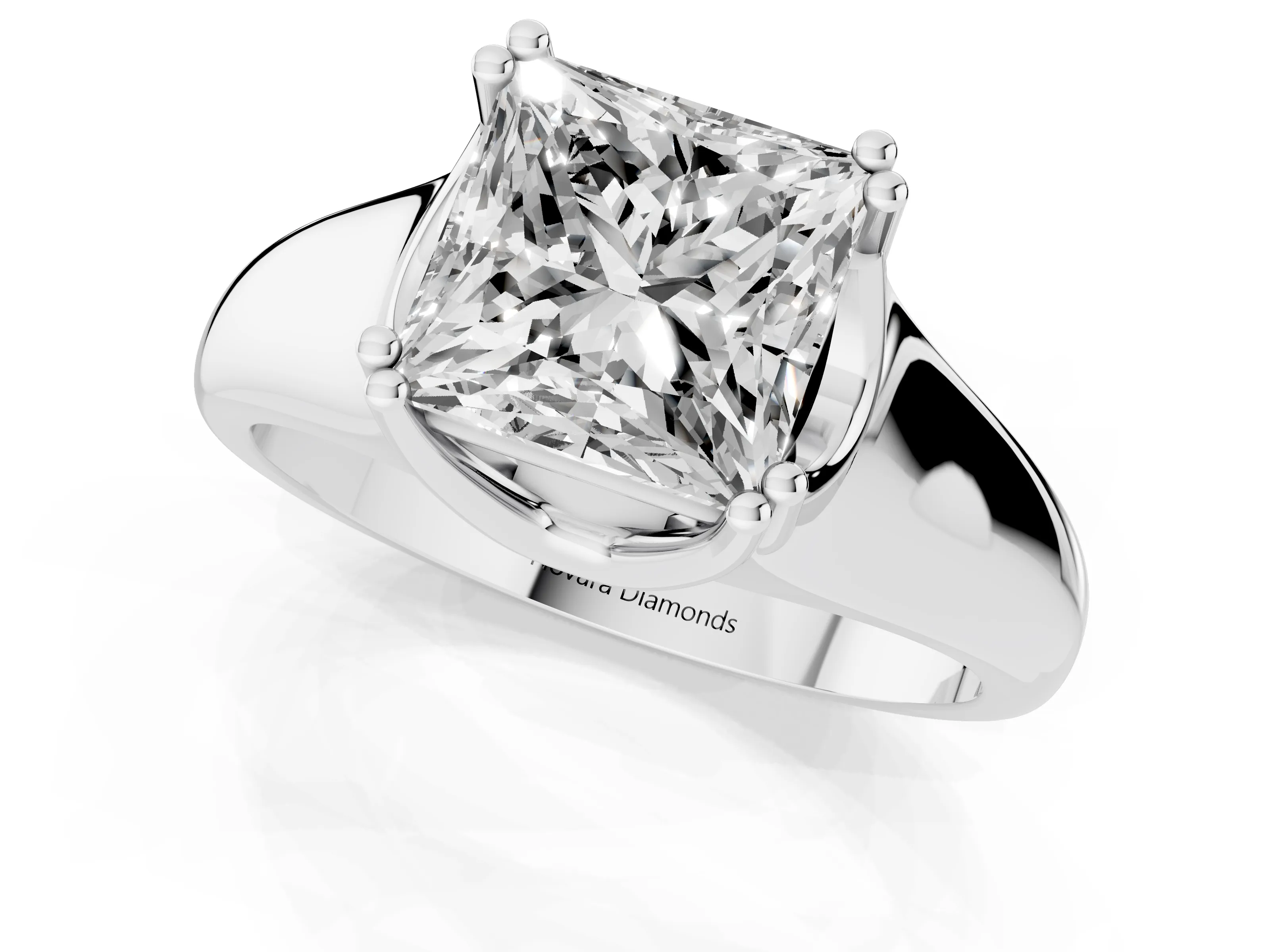 Princess Cut Diamond Solitaire Ring Set in Platinum with Wide Band and Prong Setting