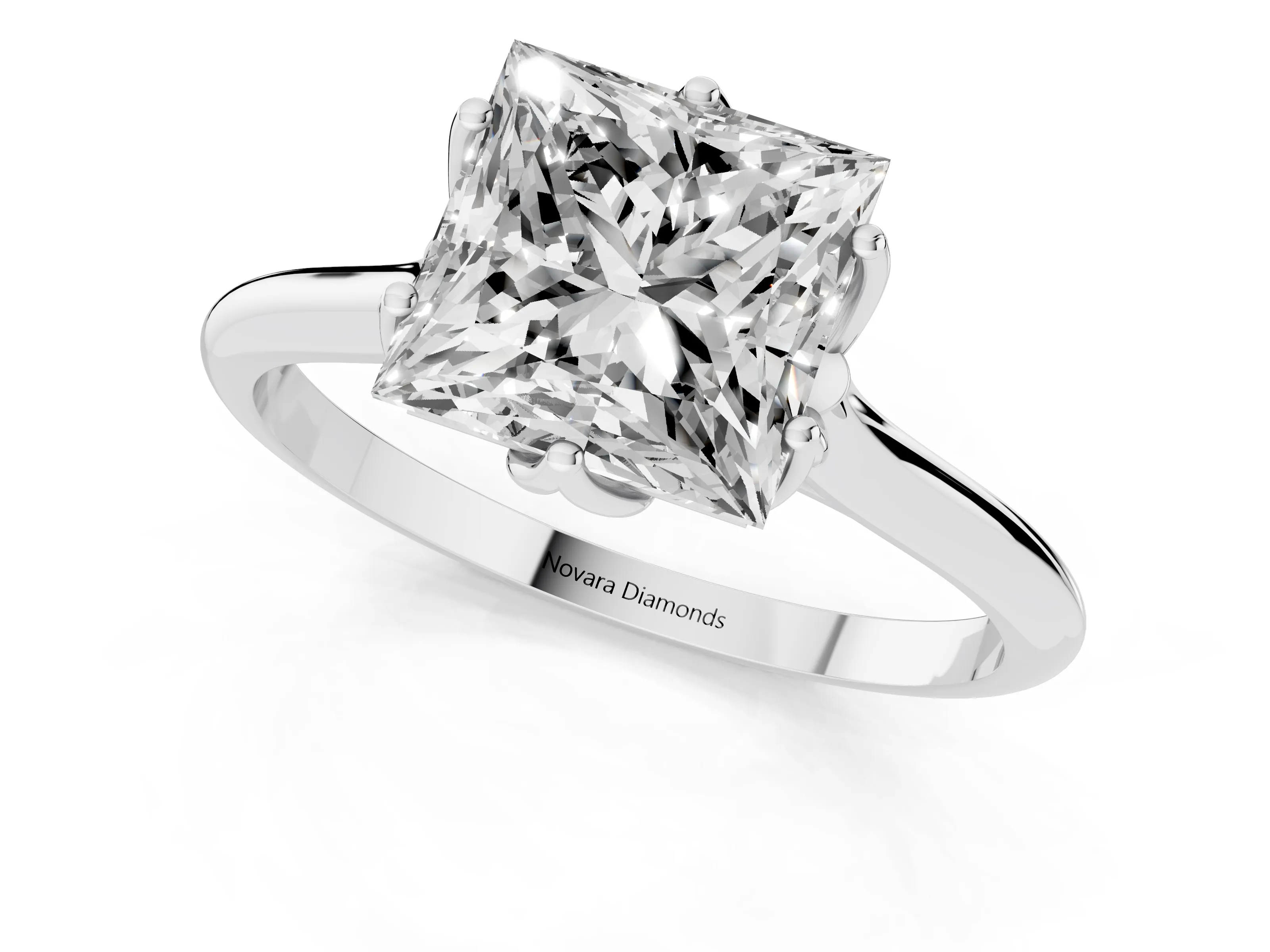 Princess Cut Diamond Solitaire Cathedral Ring Set in Silver with Prong Setting