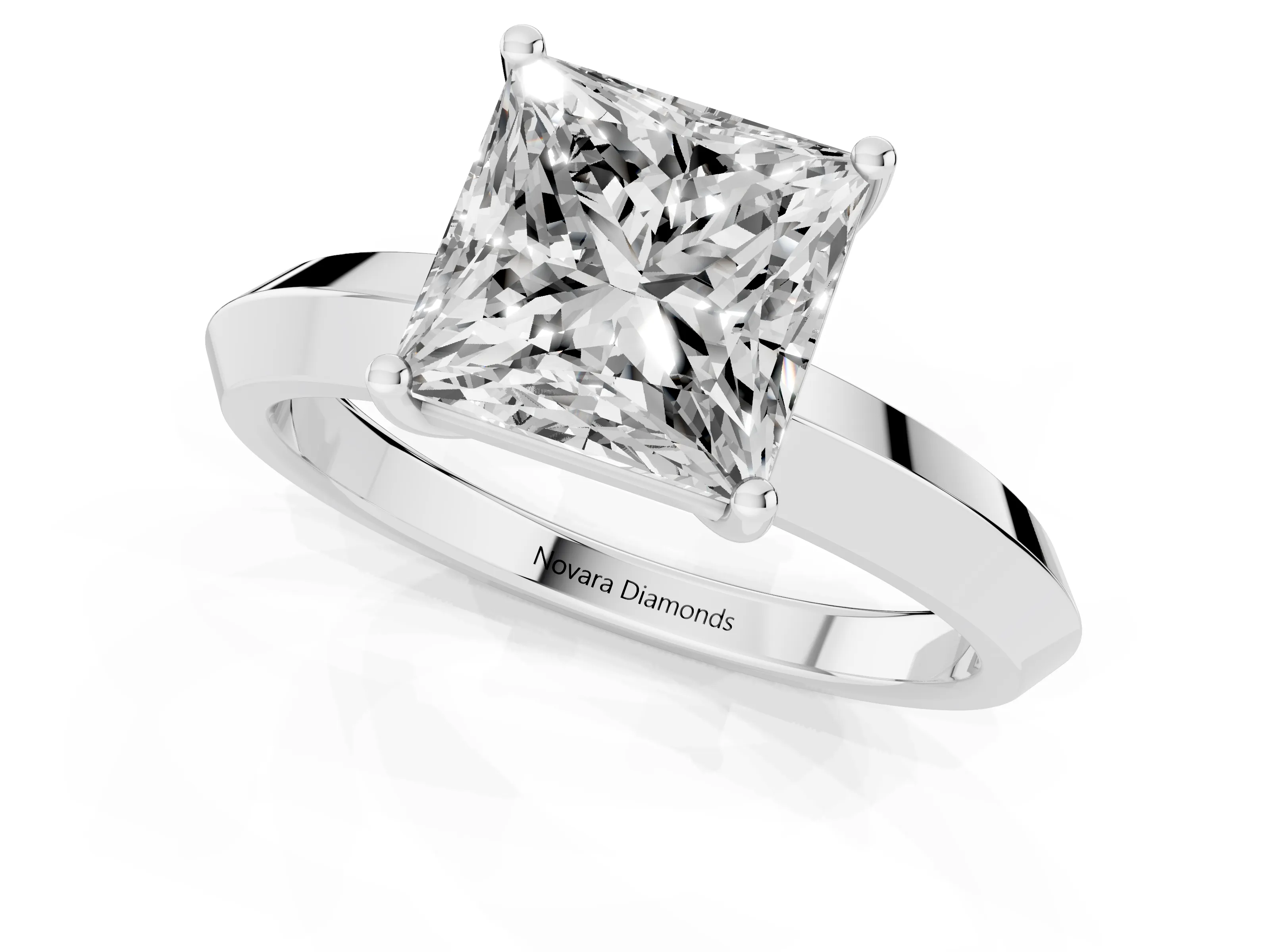 Princess Cut Diamond Solitaire Engagement Ring Set in Platinum with Flat Band and Prong Setting