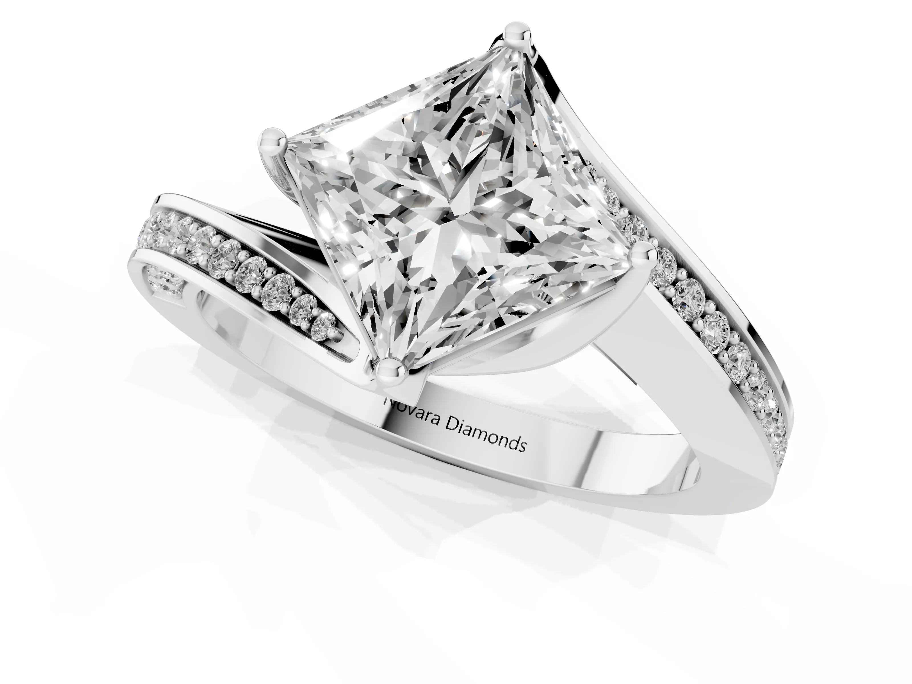 Princess Cut Diamond Solitaire Ring Set in Platinum with Intertwined Pavé Twist Band