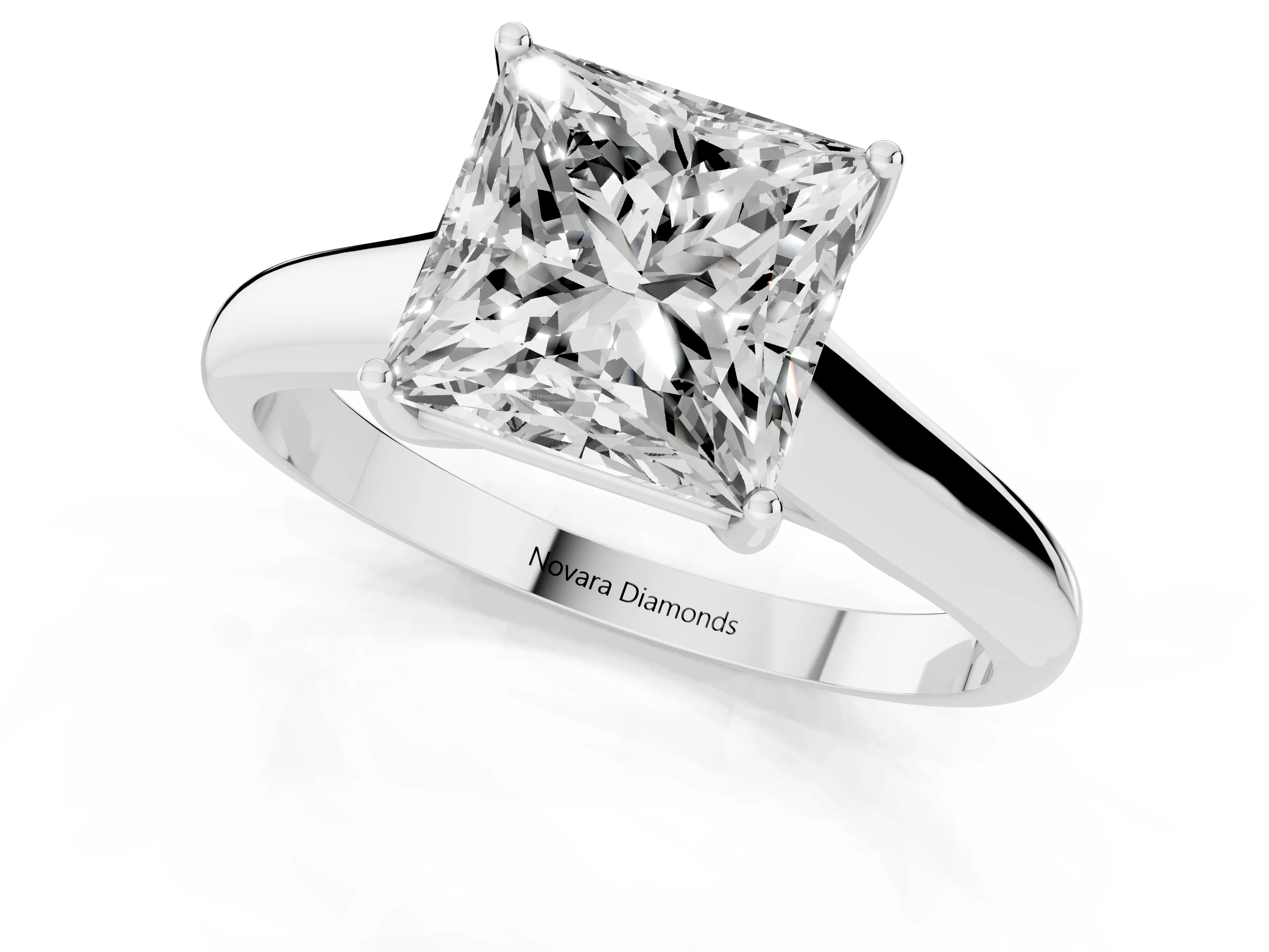Princess Cut Diamond Solitaire Engagement Ring Set in Platinum with Subtly Tapered Band and Prong Setting