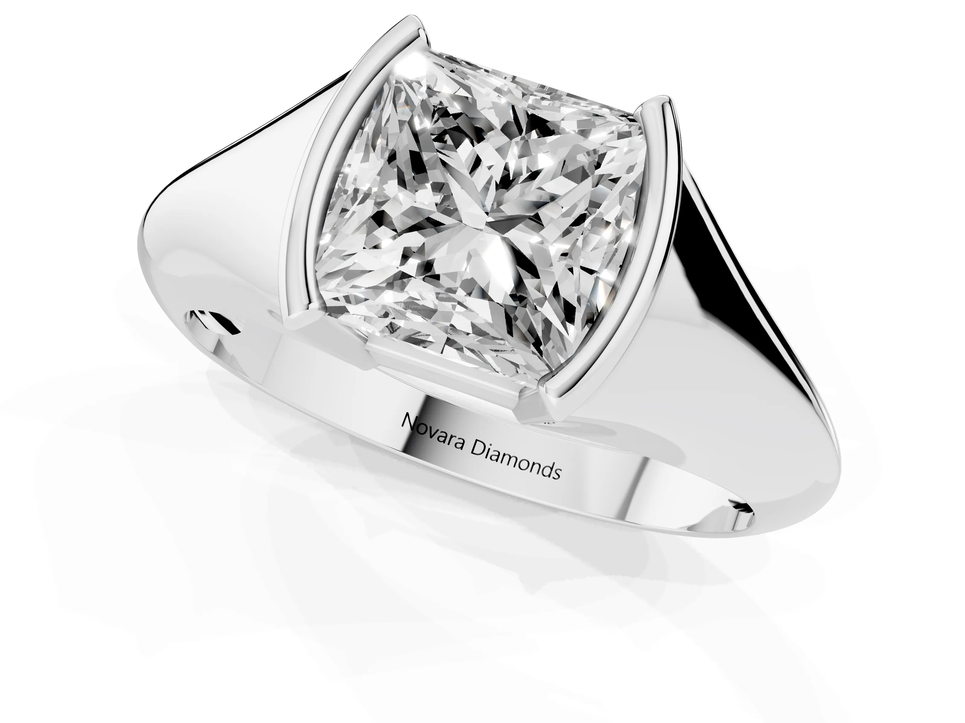 Princess Cut Diamond Solitaire Tension Set Ring Set in Silver