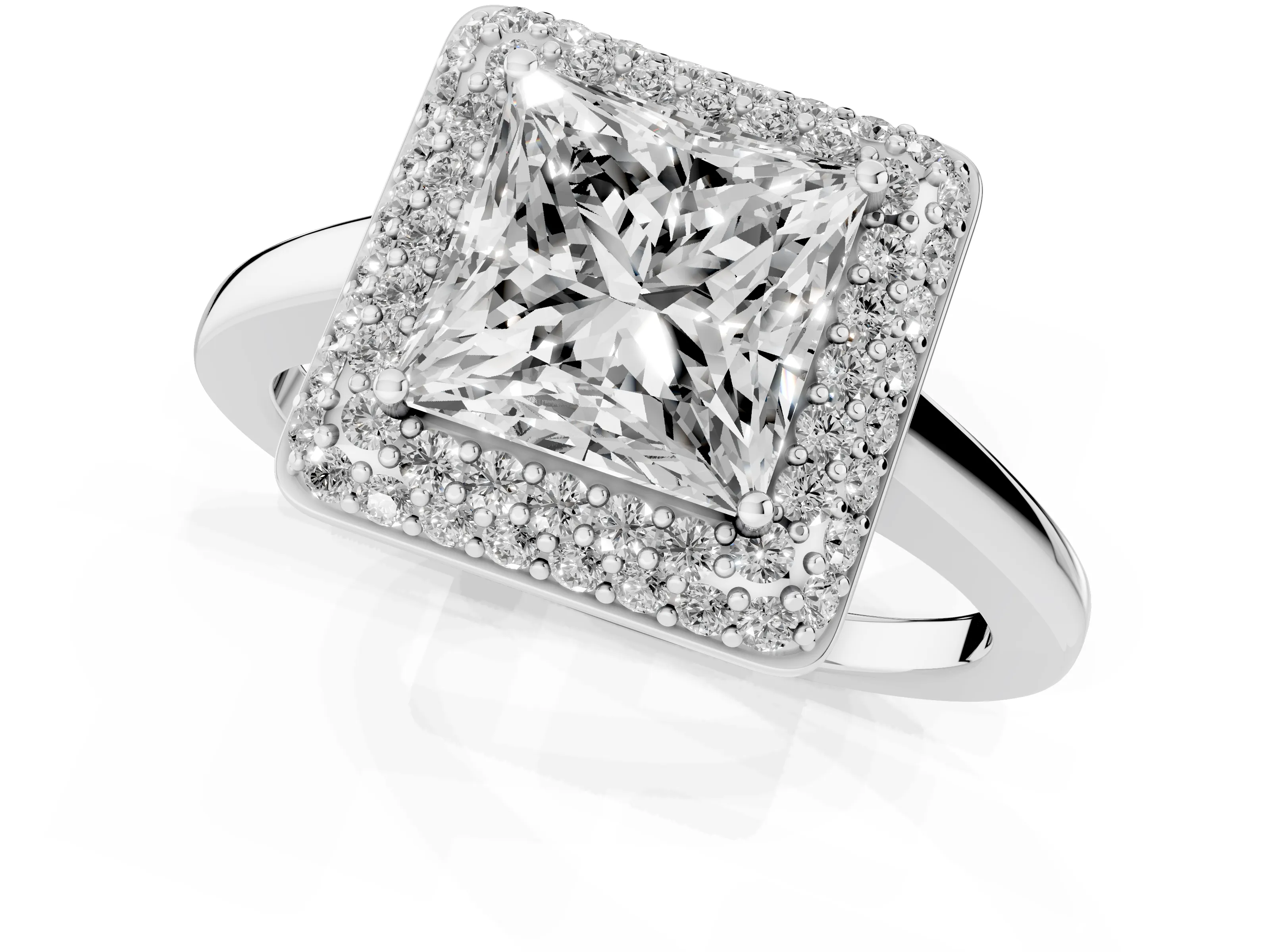 Princess Cut Diamond Halo Engagement Ring Set in White gold with Solitaire Band and Prong Setting – second view