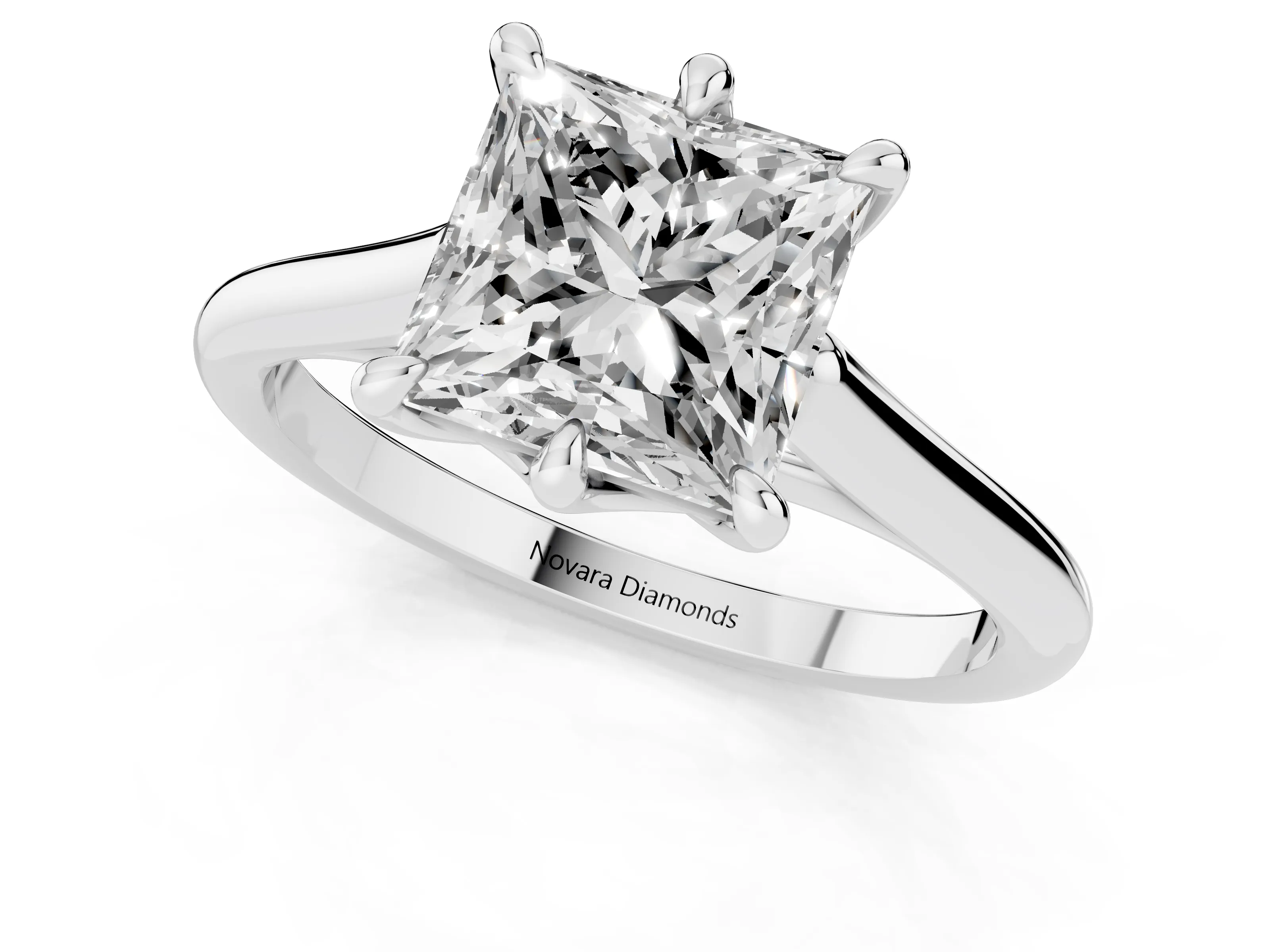 Princess Cut Diamond Solitaire Engagement Ring Set in Silver with Prong Setting and Plain Classic Band