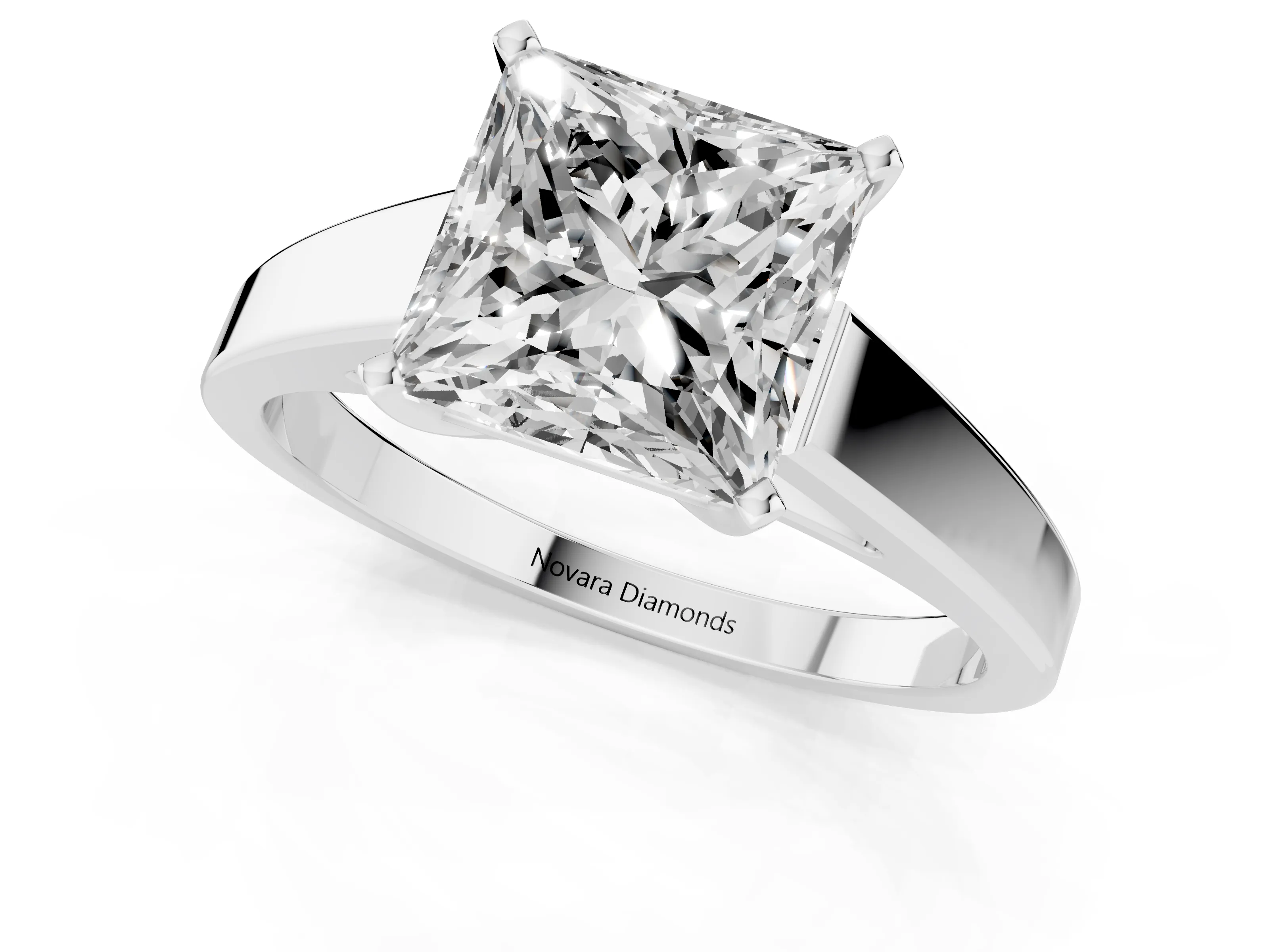 Princess Cut Diamond Solitaire Engagement Ring Set in White gold with Prong Setting and Tapered Band