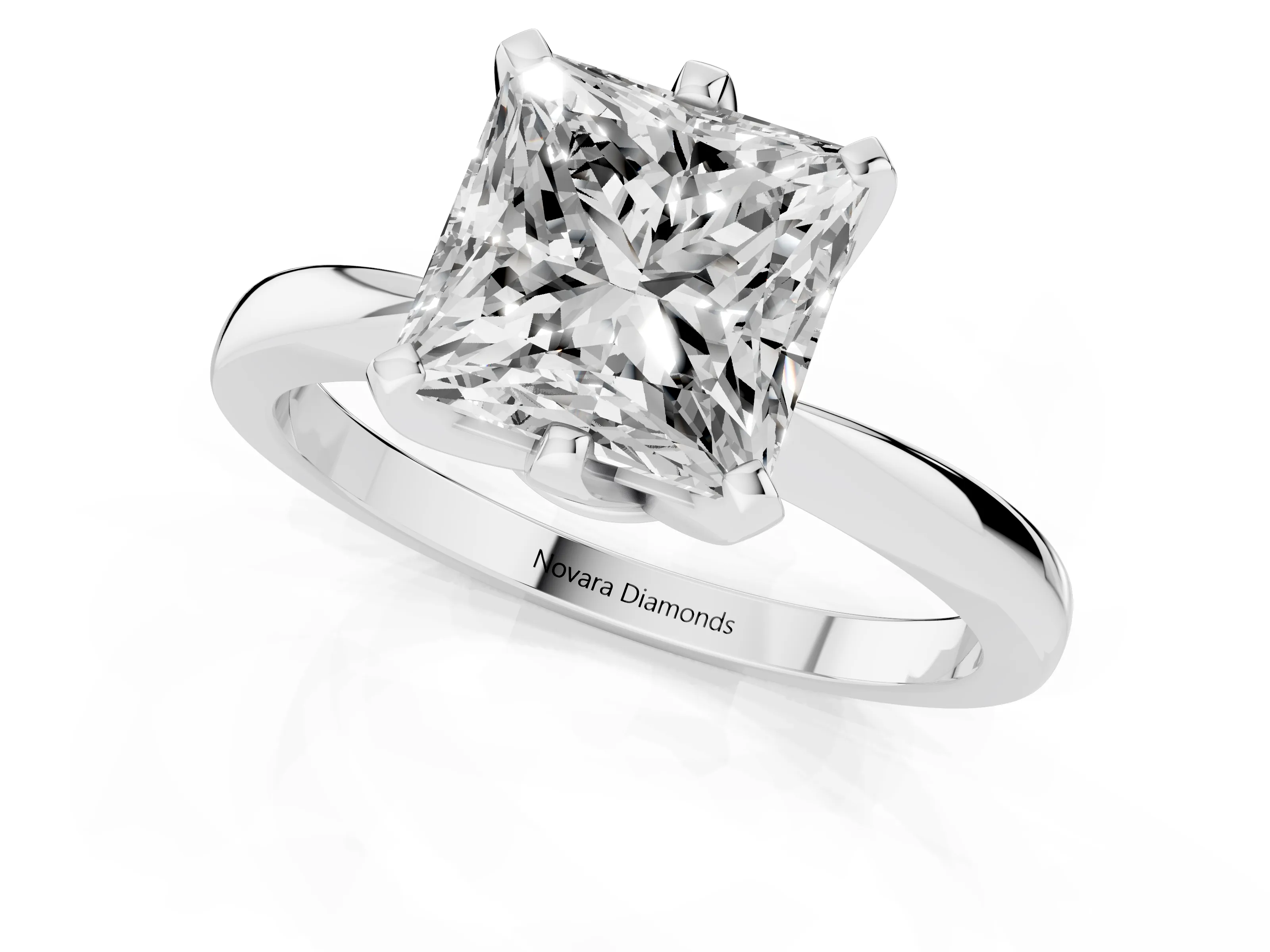 Princess Cut Diamond Solitaire Engagement Ring Set in White gold with Slim Tapered Solitaire Band