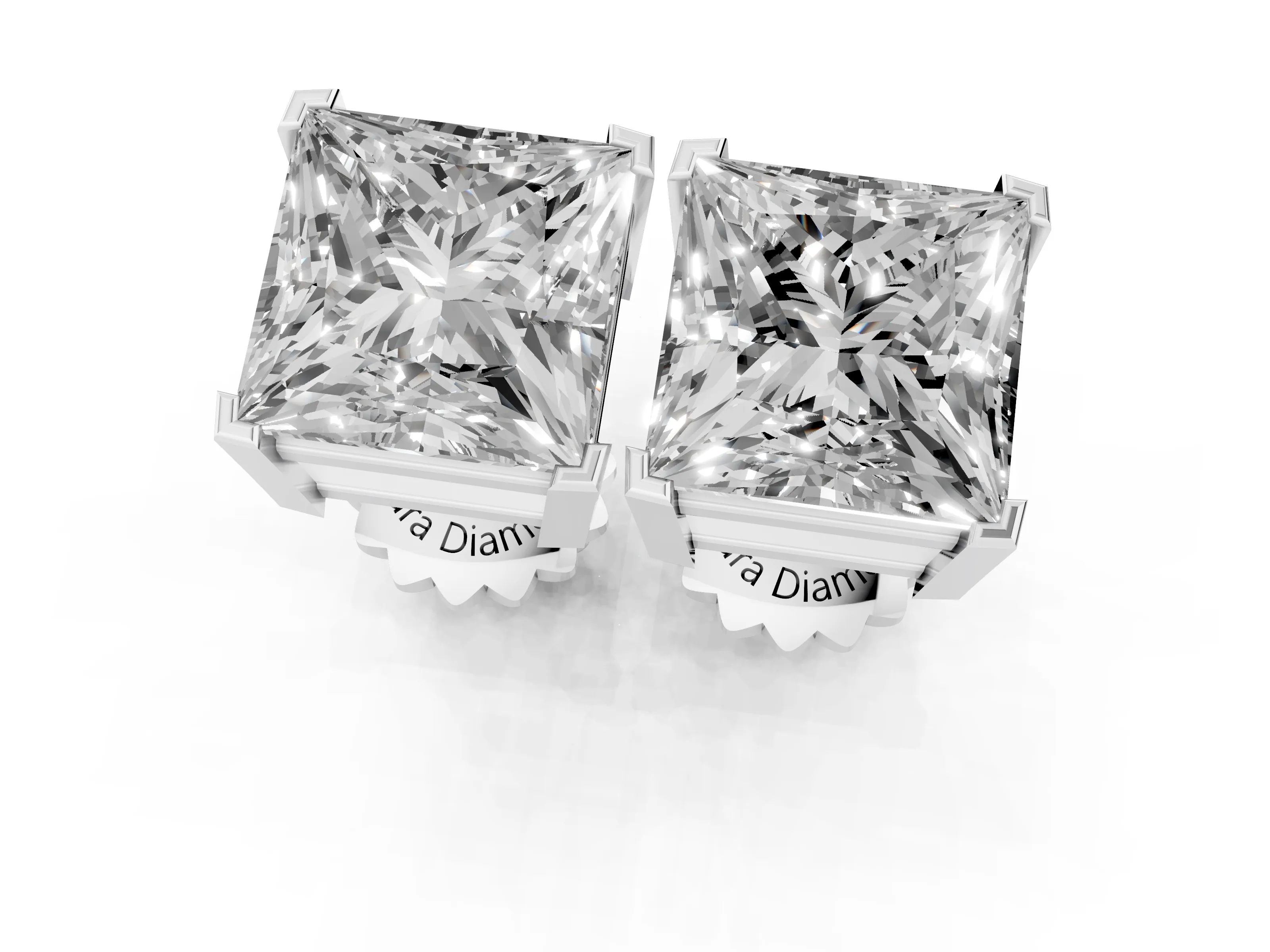 Princess Cut Diamond Solitaire Stud Earrings Set in Platinum with Basket Setting – second view