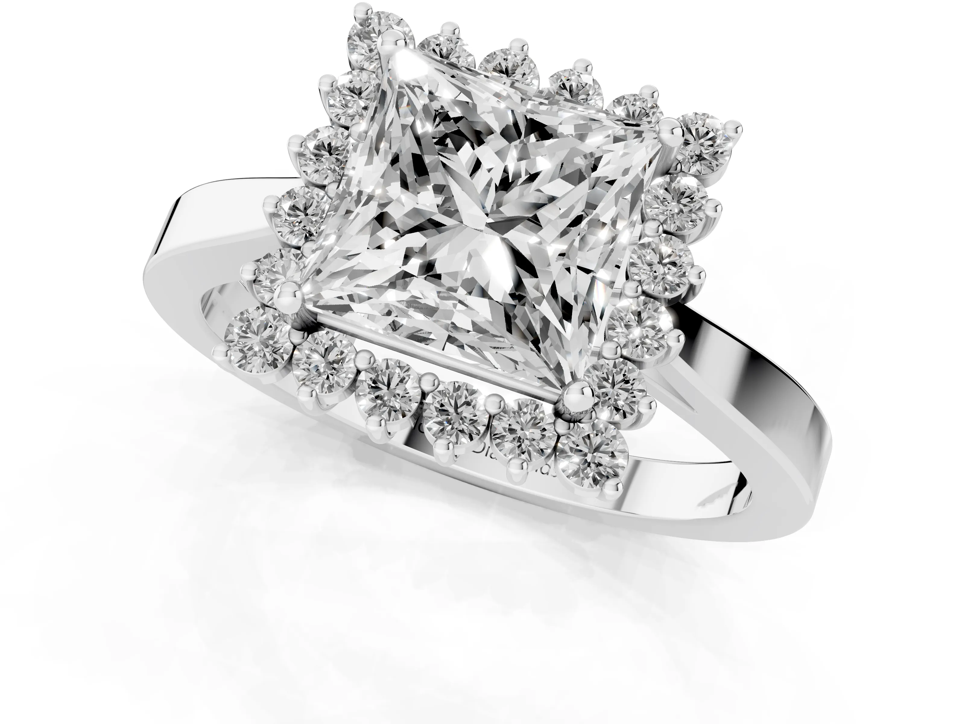 Princess Cut Diamond Halo Ring Set in Platinum with Round Halo and Smooth Solitaire Band