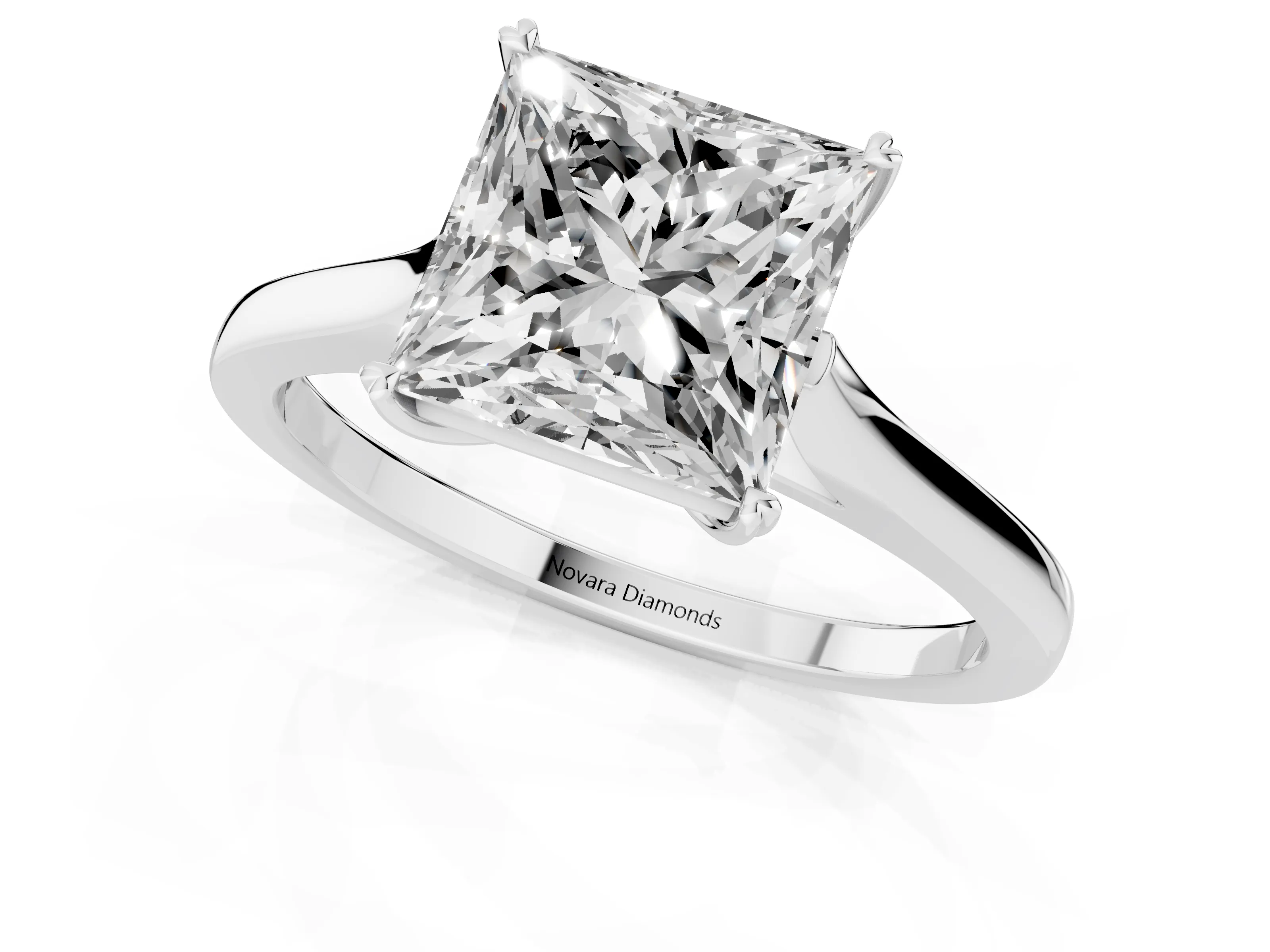 Princess Cut Diamond Solitaire Heart Prong Engagement Ring Set in White gold with Tapered Band