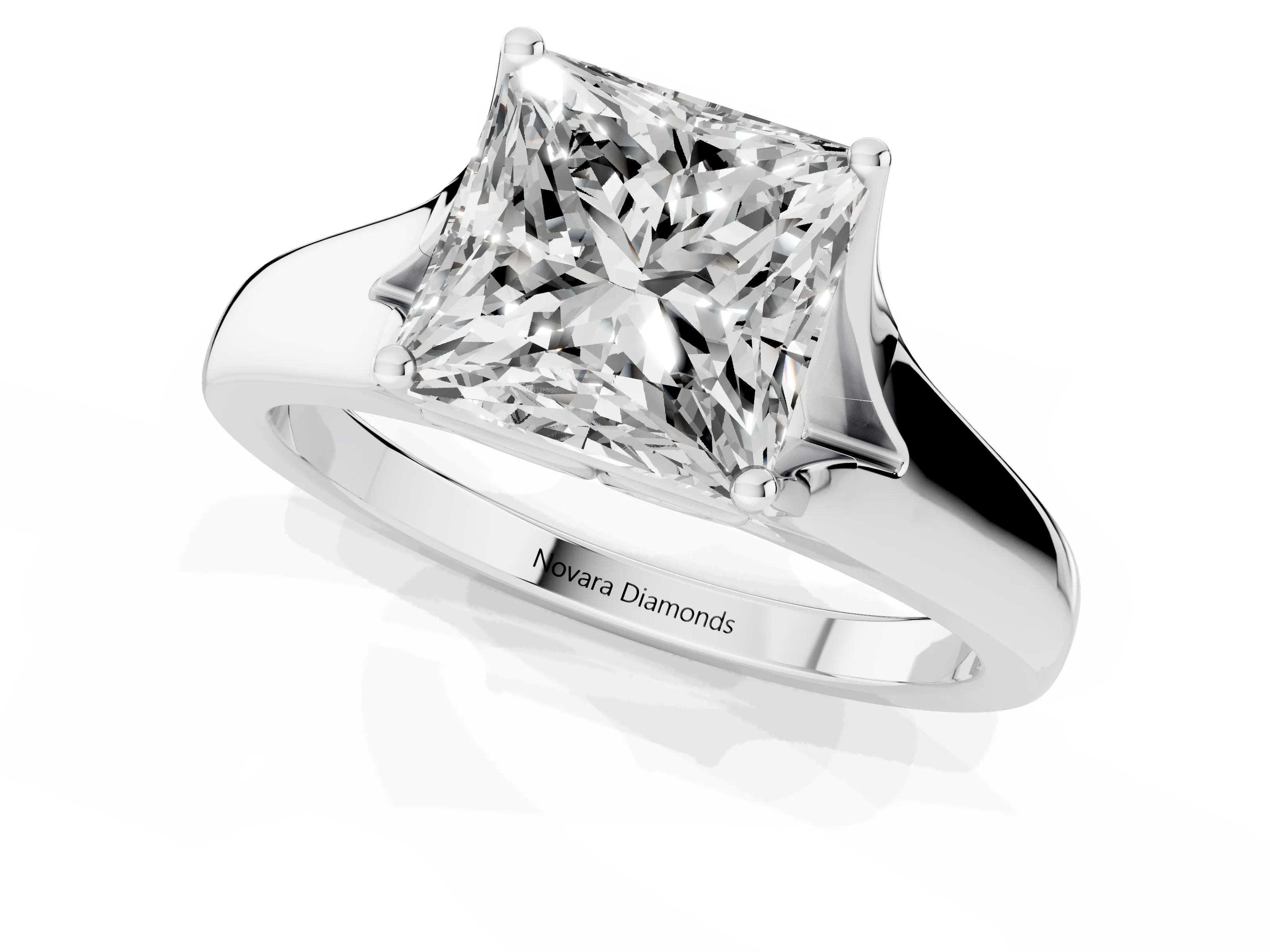 Princess Cut Diamond Solitaire Ring Set in Platinum with Arched Cathedral Band and Prong Setting