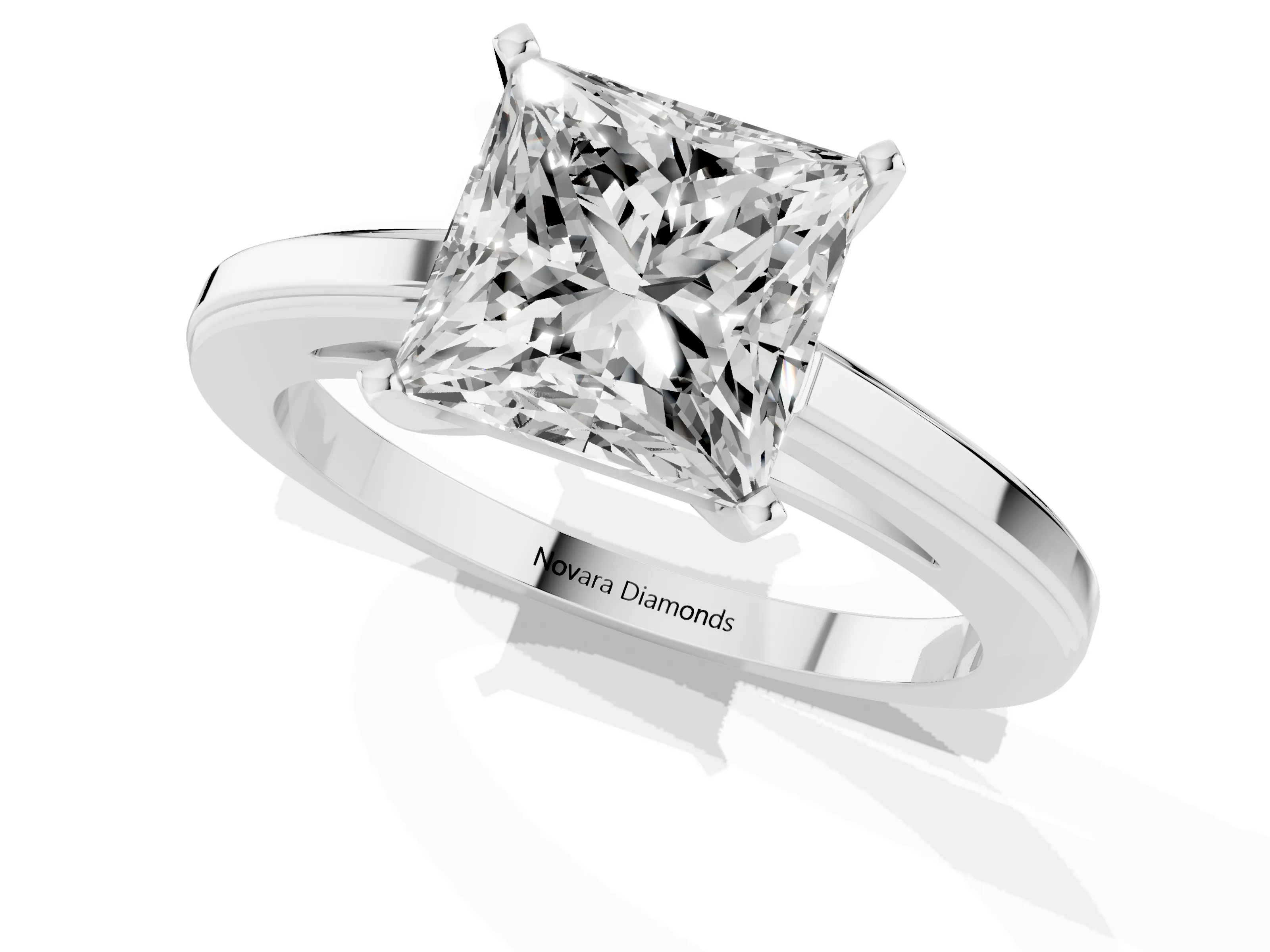 Princess Cut Diamond Solitaire Ring Set in Platinum with Prong Setting and Classic Band