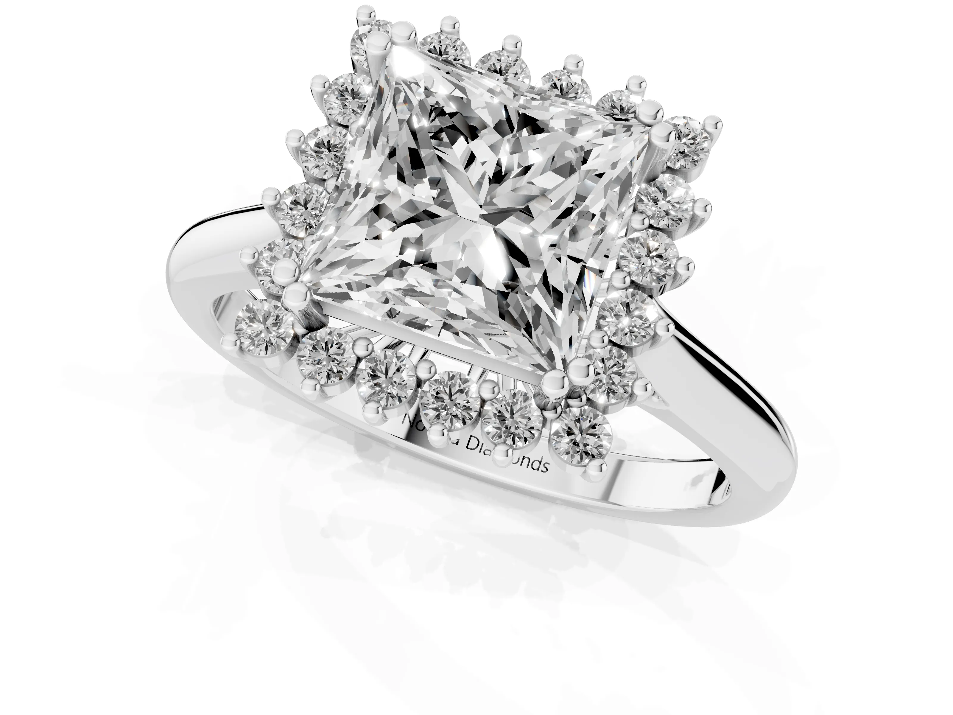 Princess Cut Diamond Halo Ring Set in Platinum with Plain Solitaire Band and Prong Setting
