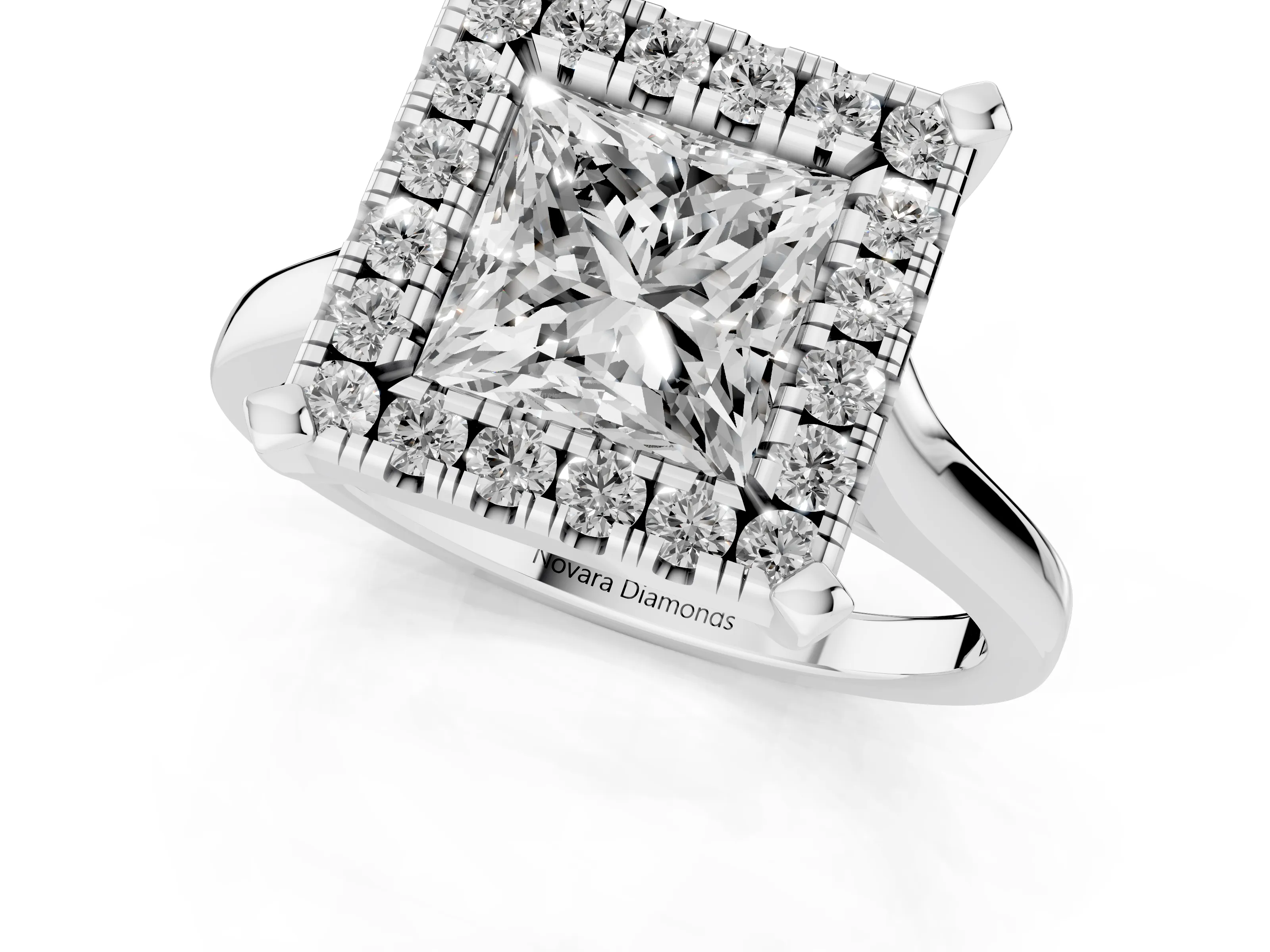 Princess Cut Diamond Cluster Halo Solitaire Ring Set in Platinum with Prong Setting