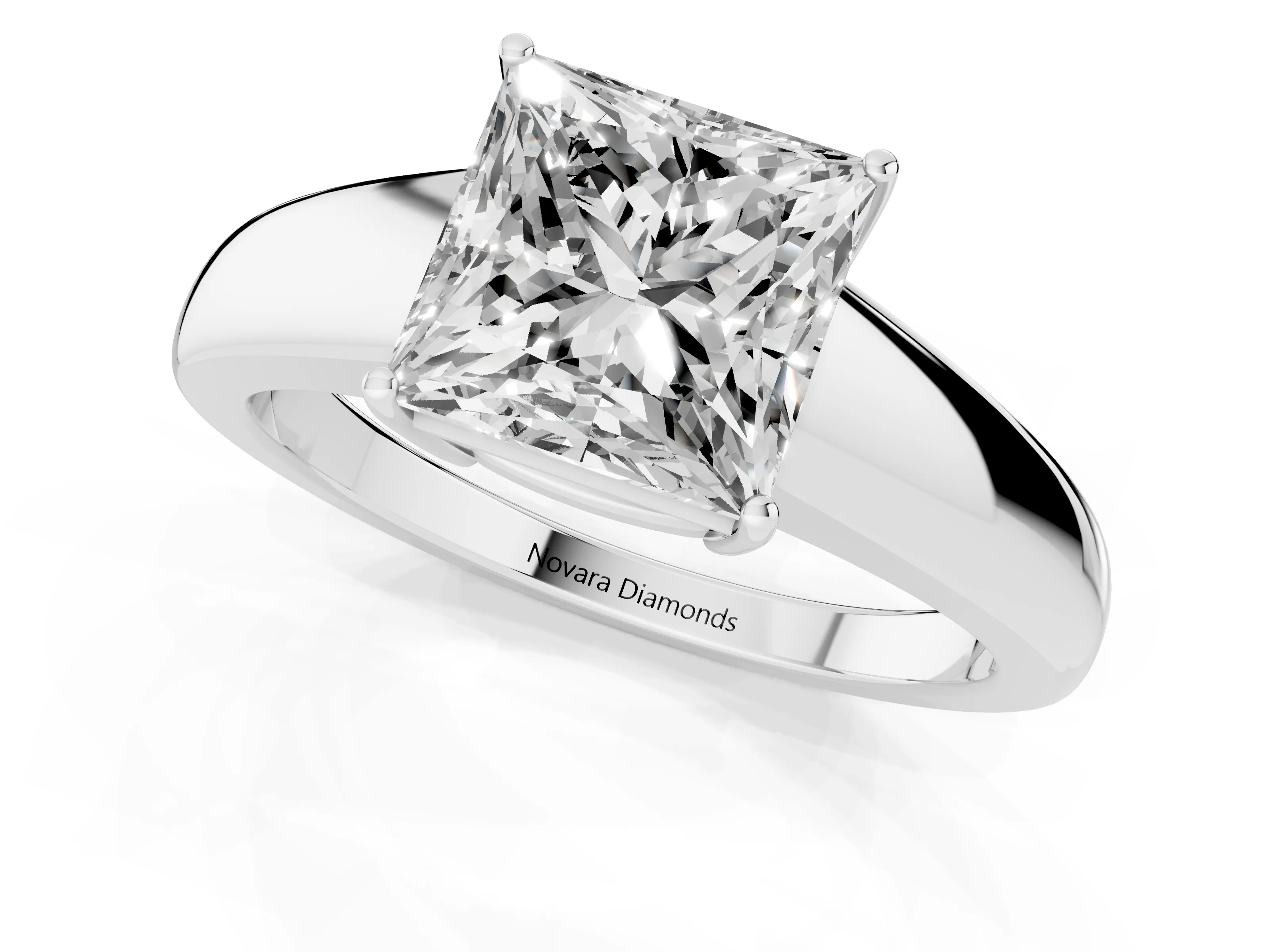 Princess Cut Diamond Solitaire Ring Set in Platinum with Tapered Band and Prong Setting