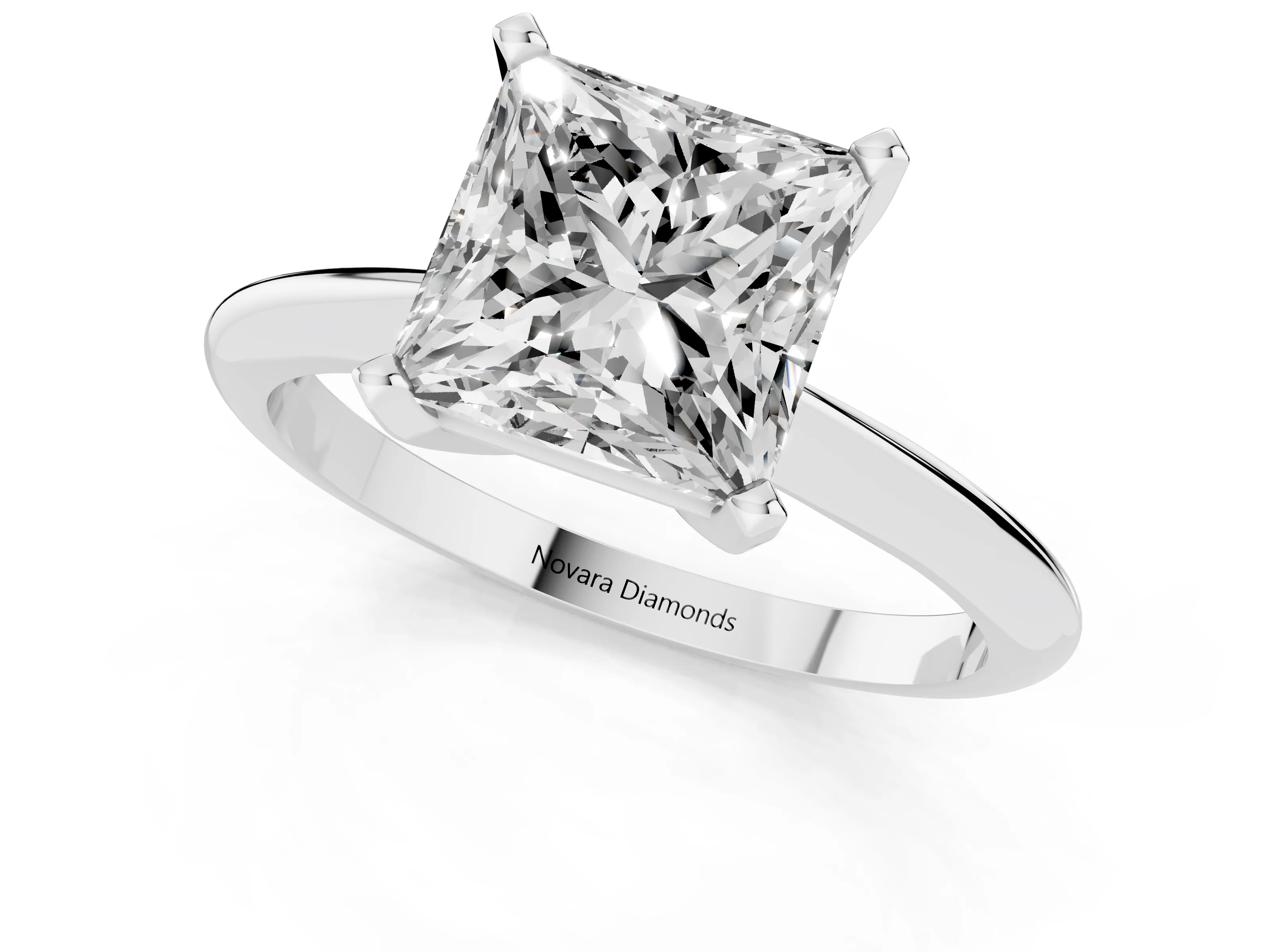 Princess Cut Diamond Solitaire Ring Set in White gold with Prong Setting on a Plain Round Band – second view