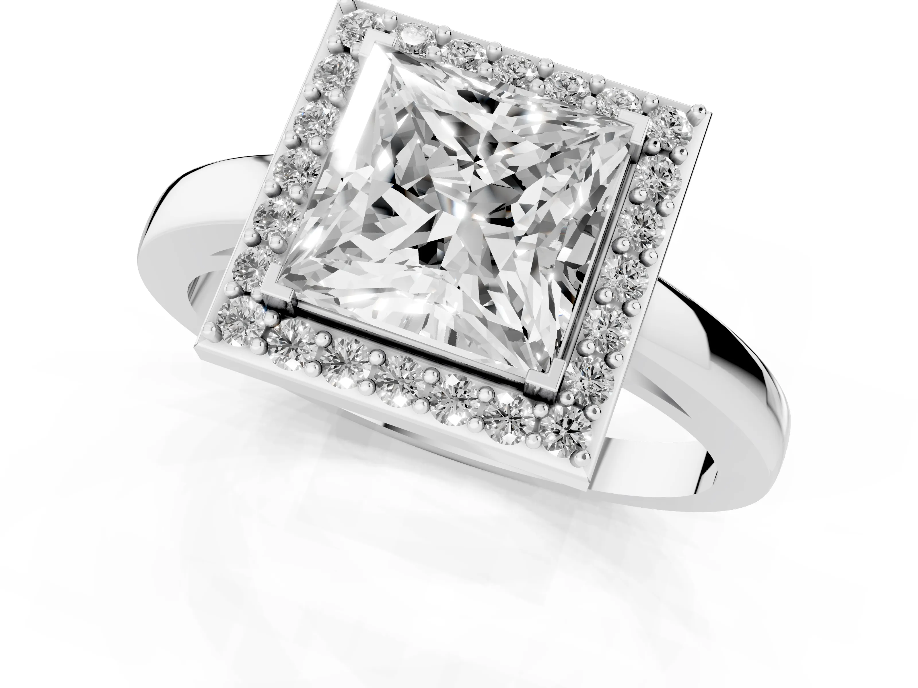 Princess Cut Diamond Halo Ring Set in White gold with Solitaire Band and Prong Setting