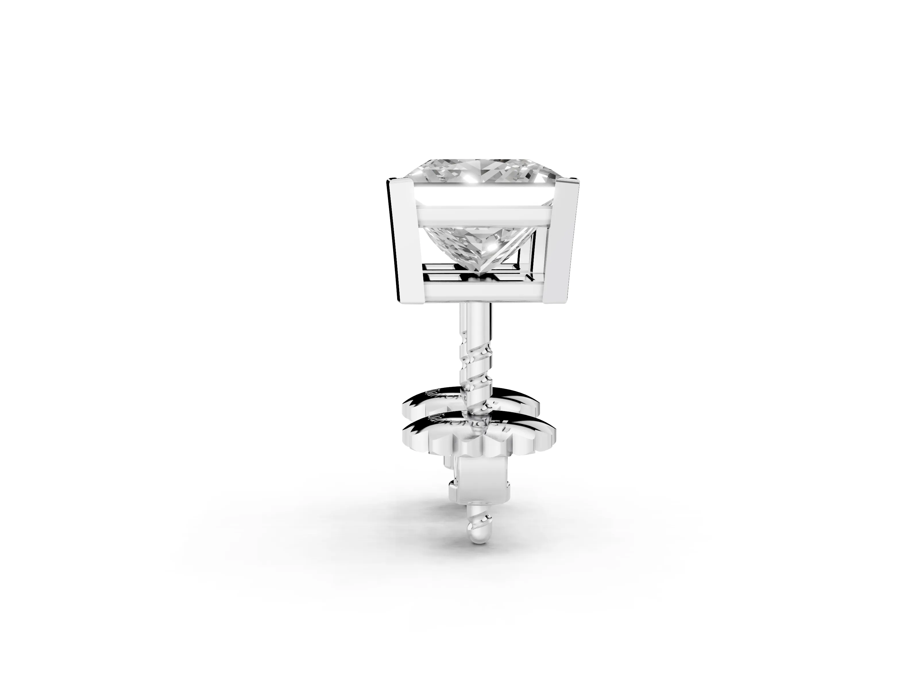 Princess Cut Diamond Solitaire Stud Earrings Set in Silver with Basket Setting