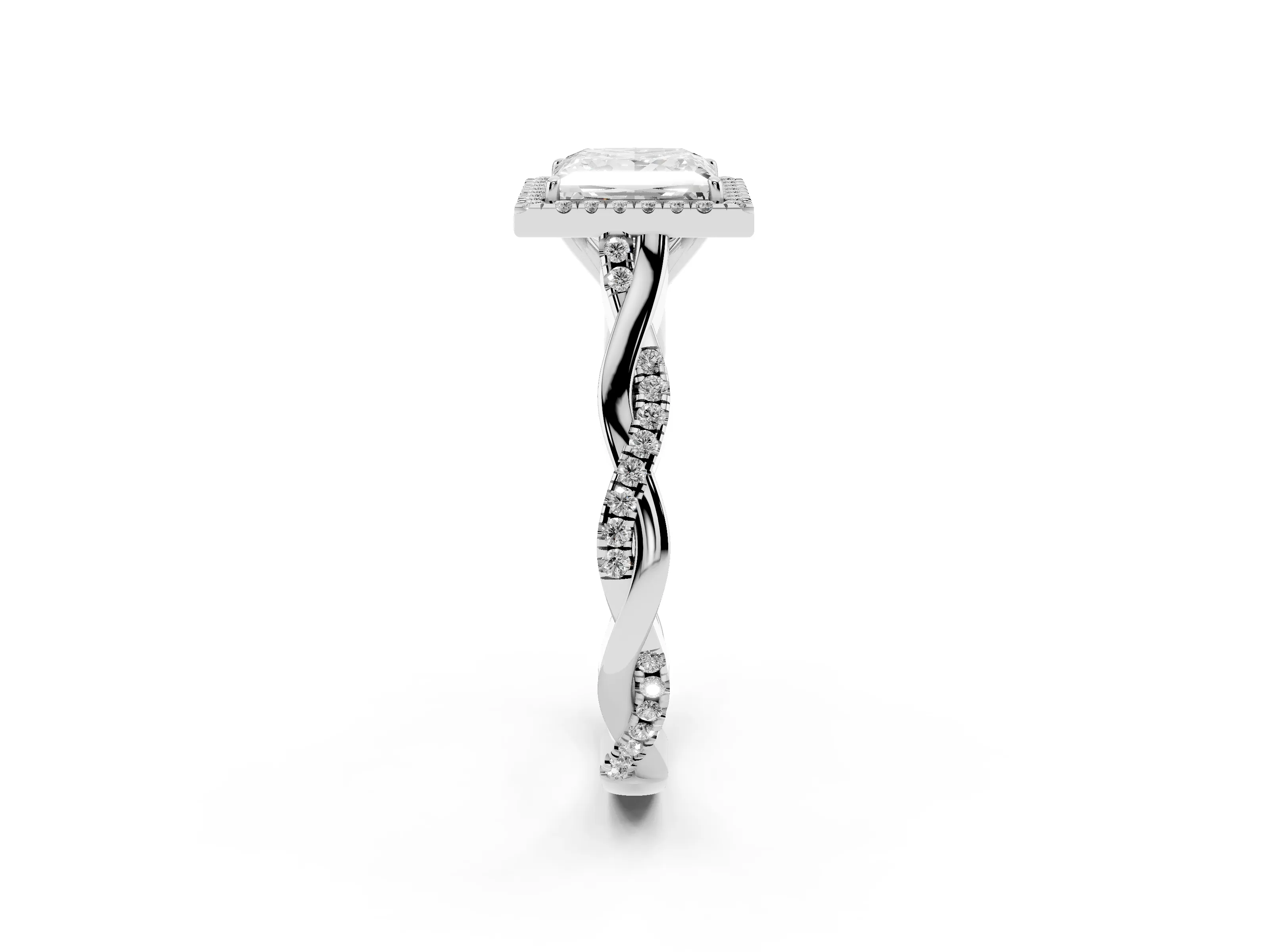 Princess Cut Diamond Halo Twist Band Solitaire Ring Set in Platinum with Prong Setting