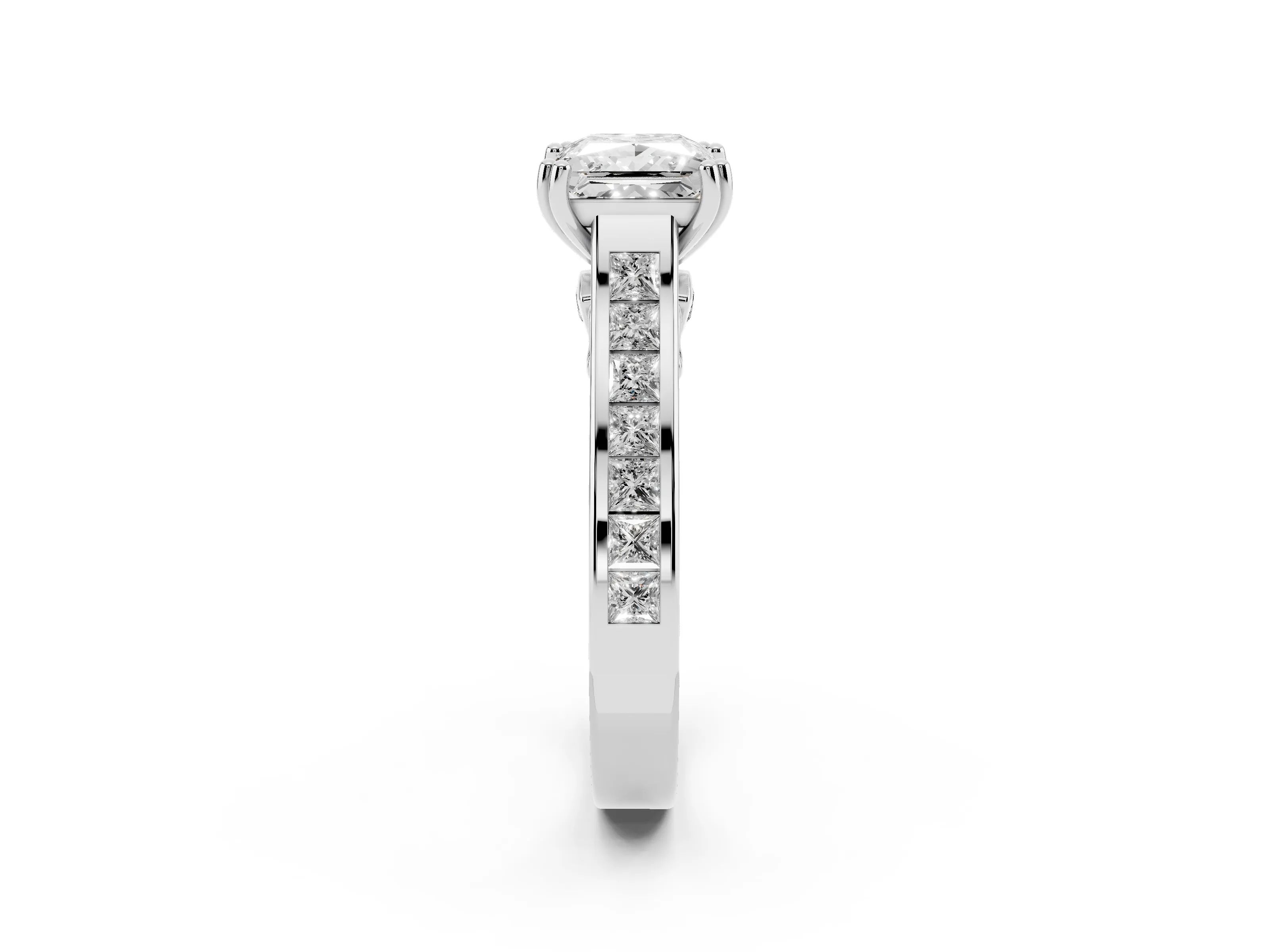 Princess Cut Diamond Channel Set Solitaire Engagement Ring Set in Silver with Prong Setting