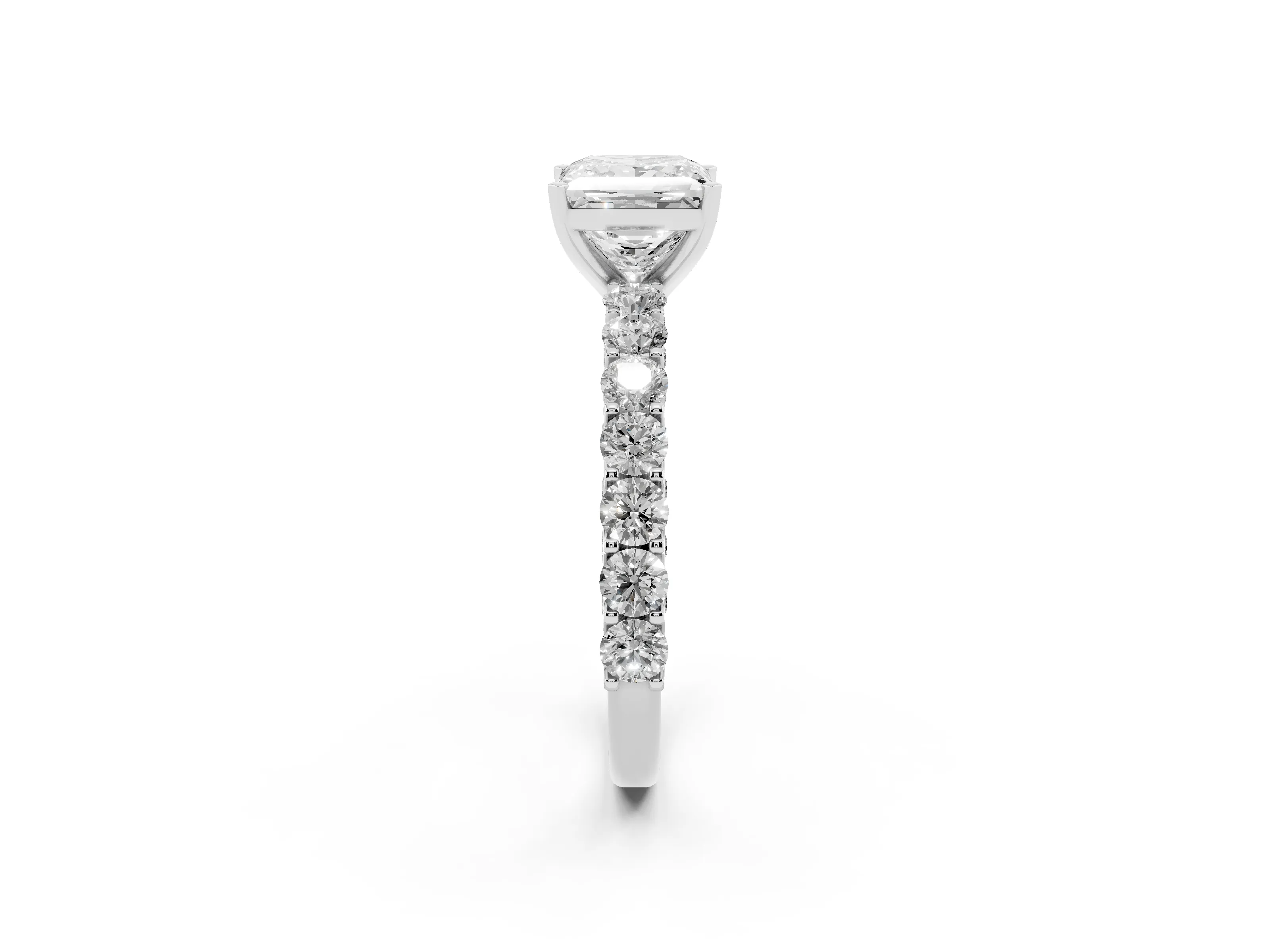 Princess Cut Diamond Solitaire Ring Set in White gold with Shared Prong Pavé Band