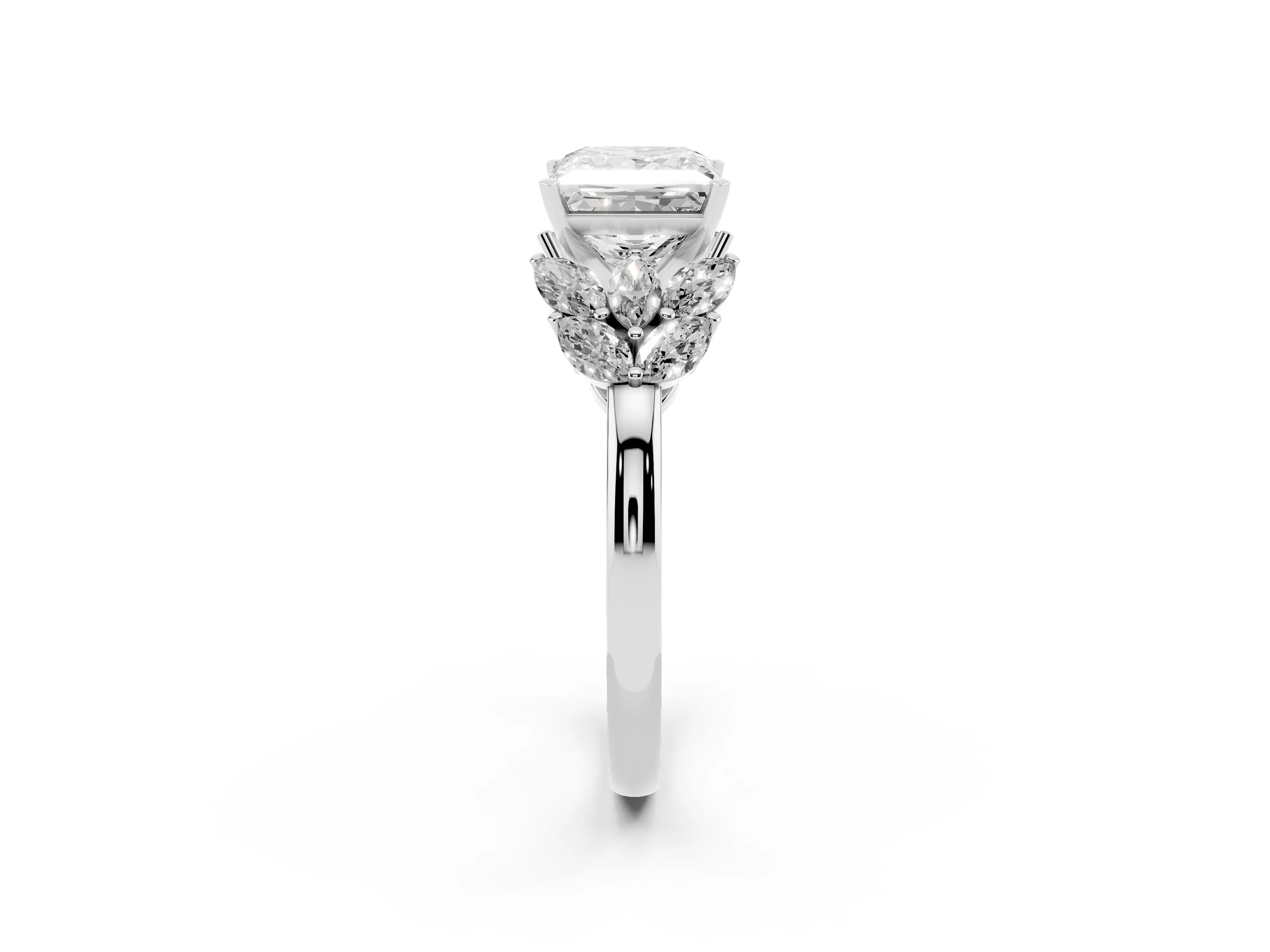 Princess Cut Diamond Cluster Leaf Design Ring Set in Platinum with Prong Setting