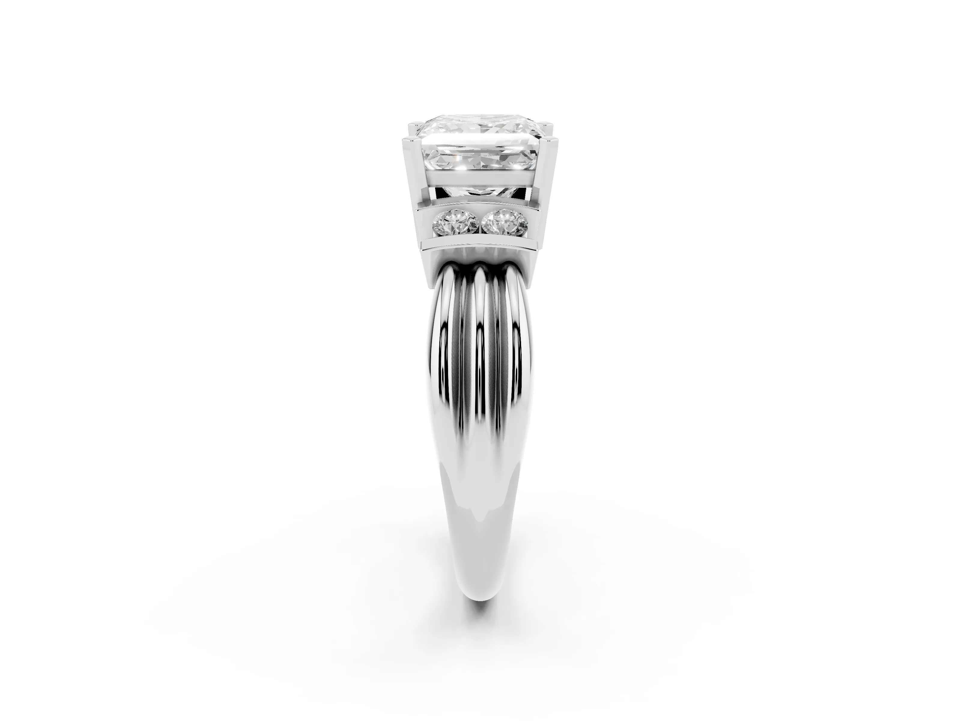 Three-Stone Princess Cut Diamond Channel Set Ring Set in White gold with Bar Prongs