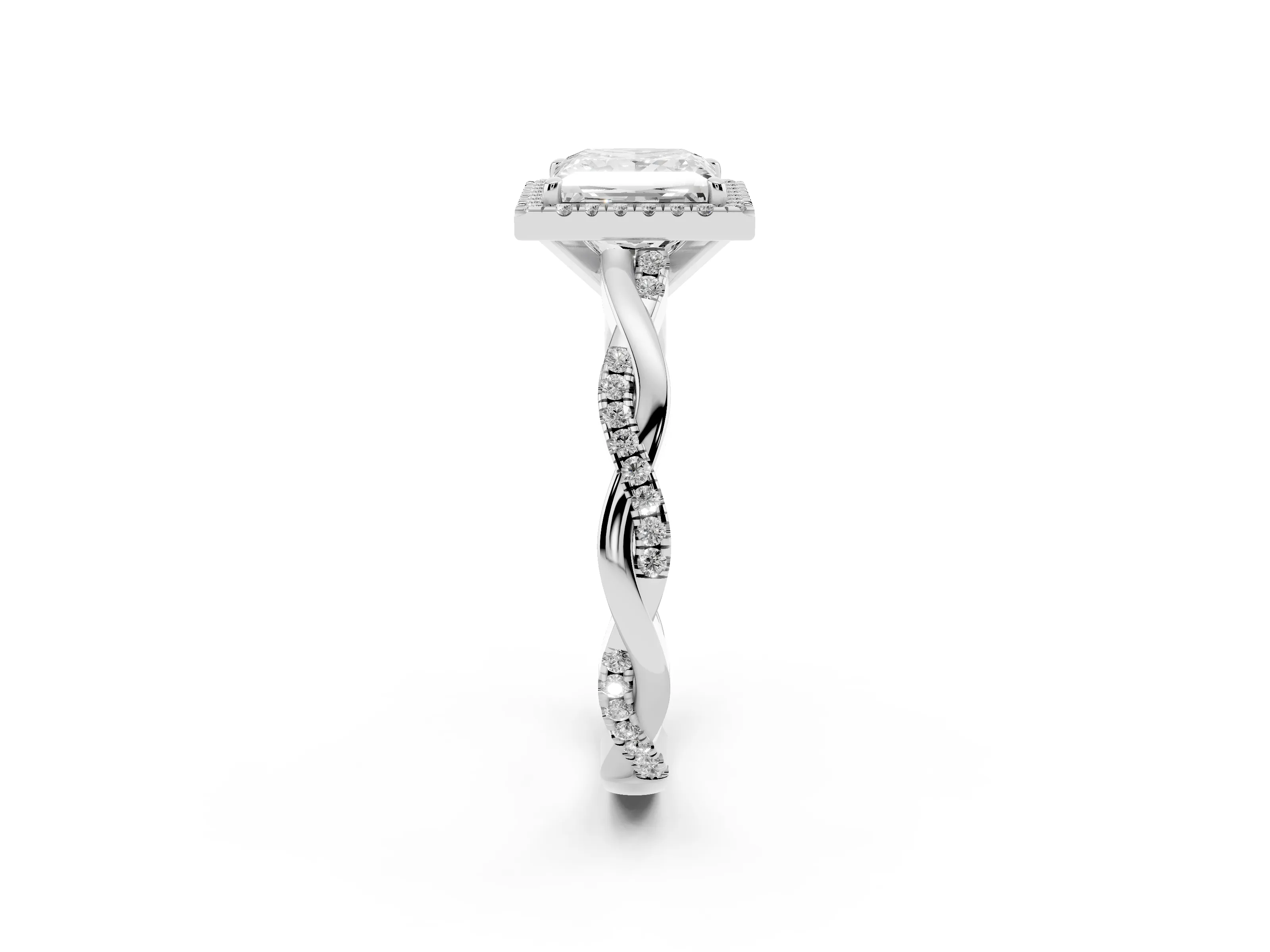 Princess Cut Diamond Halo Twisted Band Ring Set in Platinum with Prong Setting