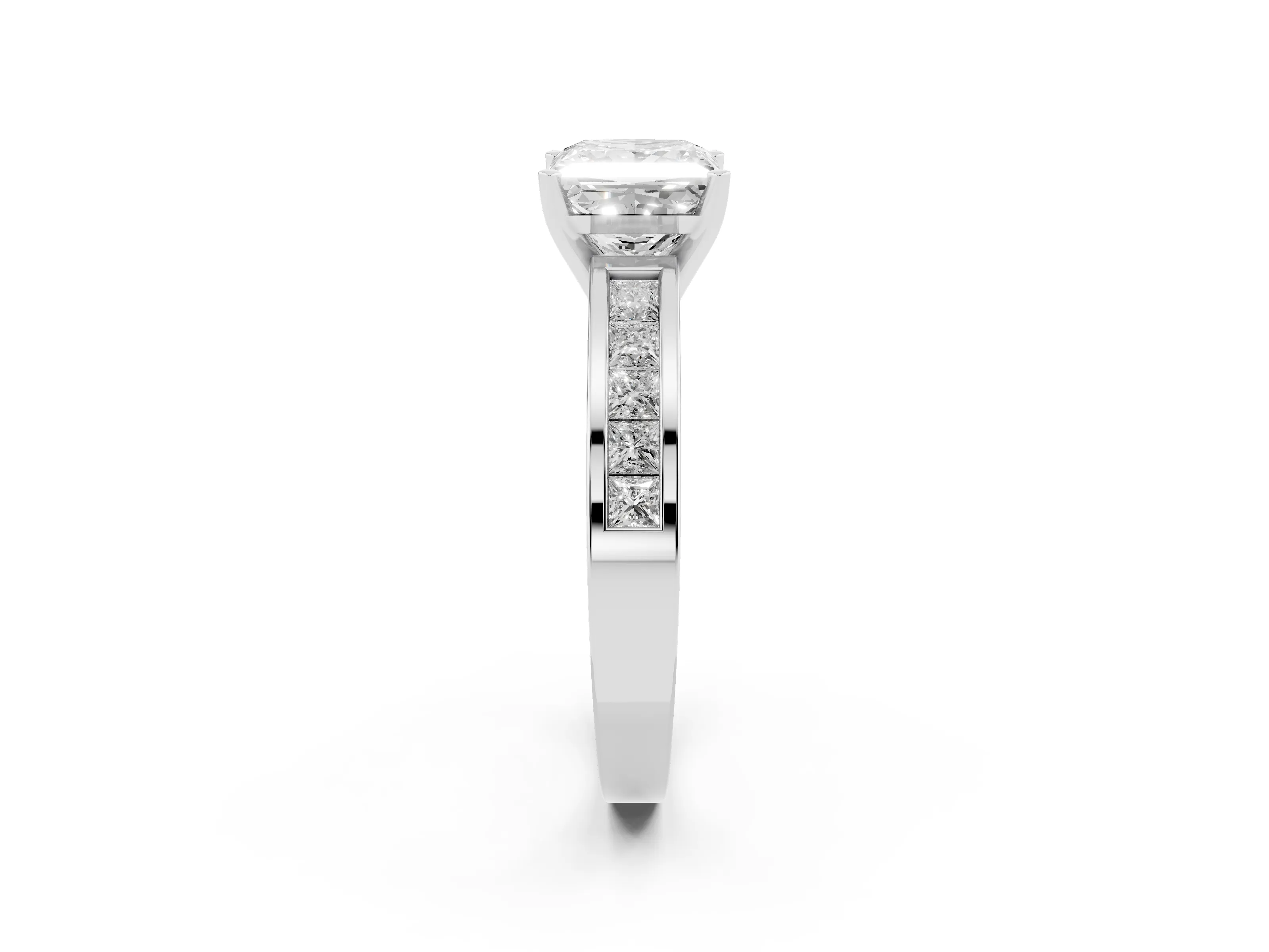 Princess Cut Diamond Solitaire Ring Set in Silver with Channel-Set Band and Prong Setting