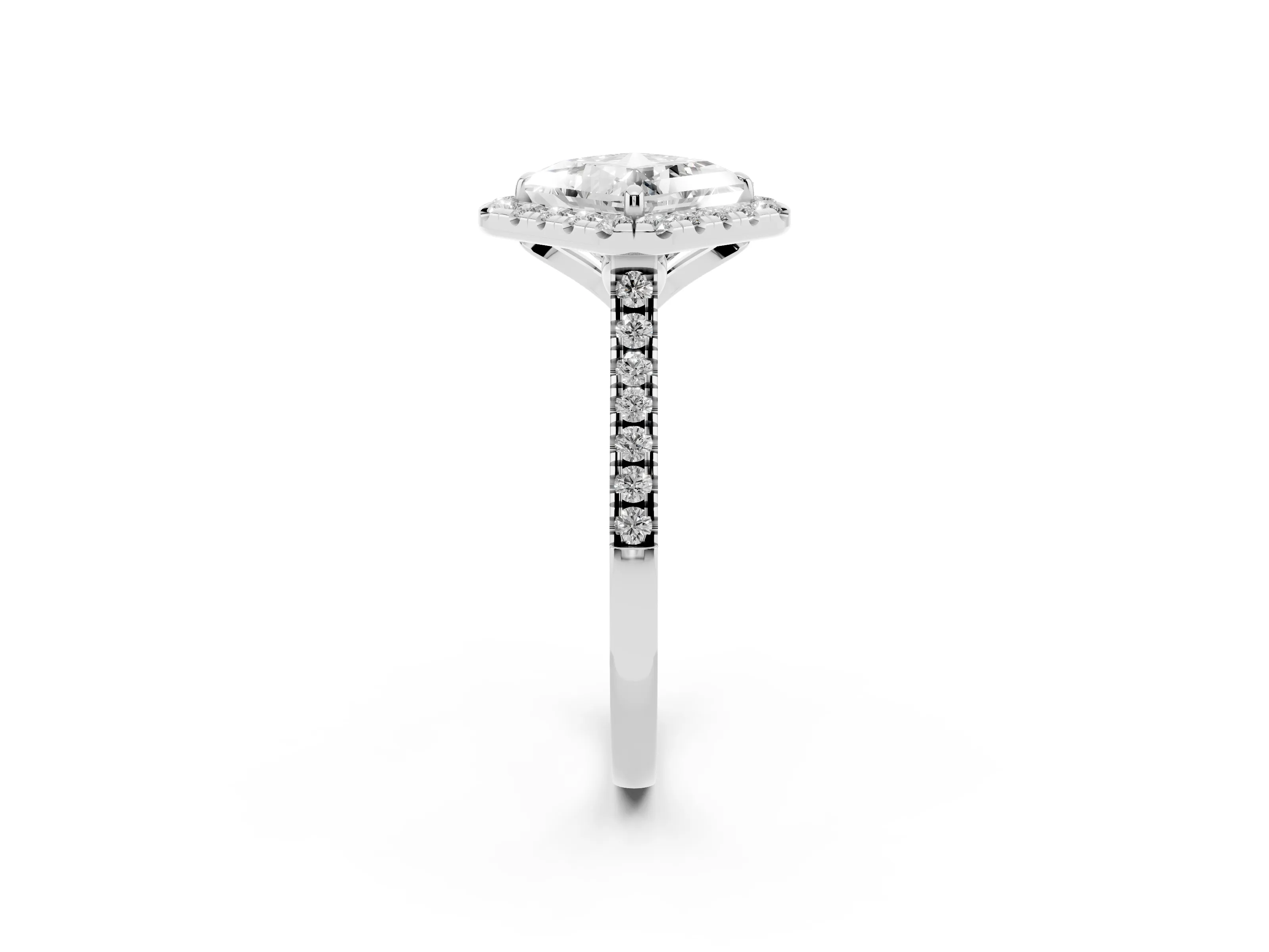 Princess Cut Diamond Cushion Halo Ring Set in Platinum with Pavé Band