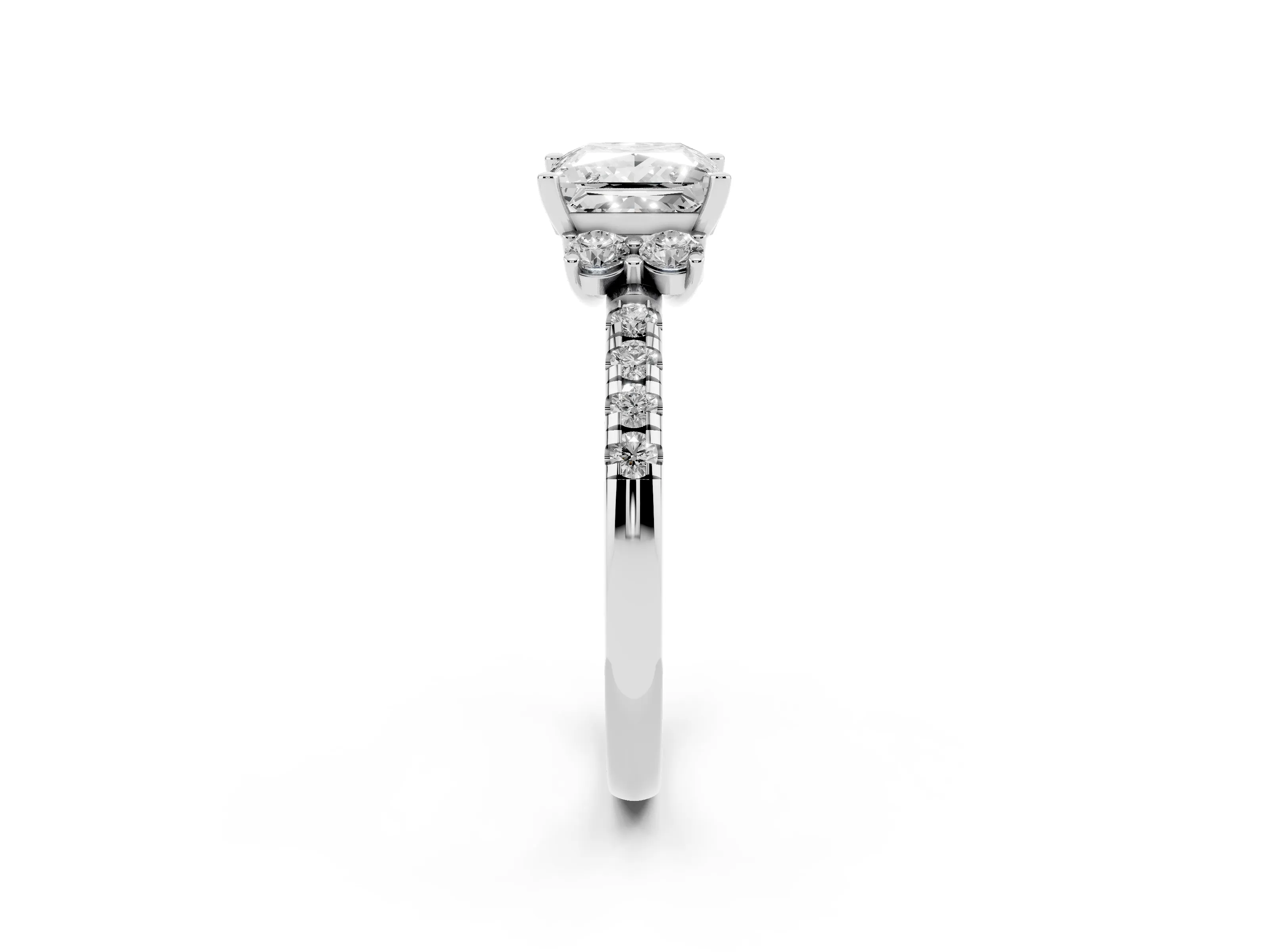 Princess Cut Diamond Three-Stone Pavé Ring Set in Silver with Prong Setting
