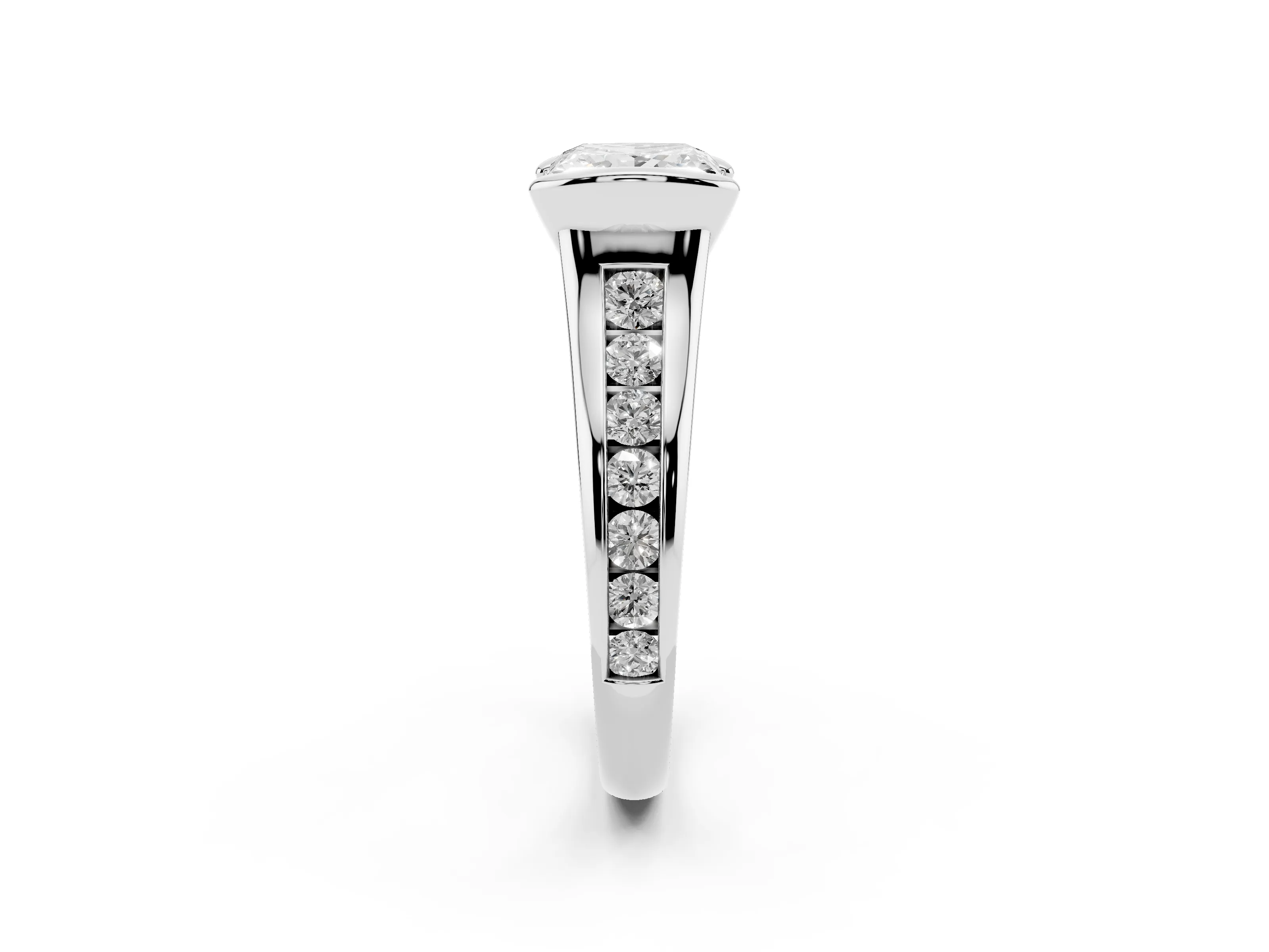 Princess Cut Diamond Bezel-Set Solitaire Ring Set in Silver with Channel-Set Band