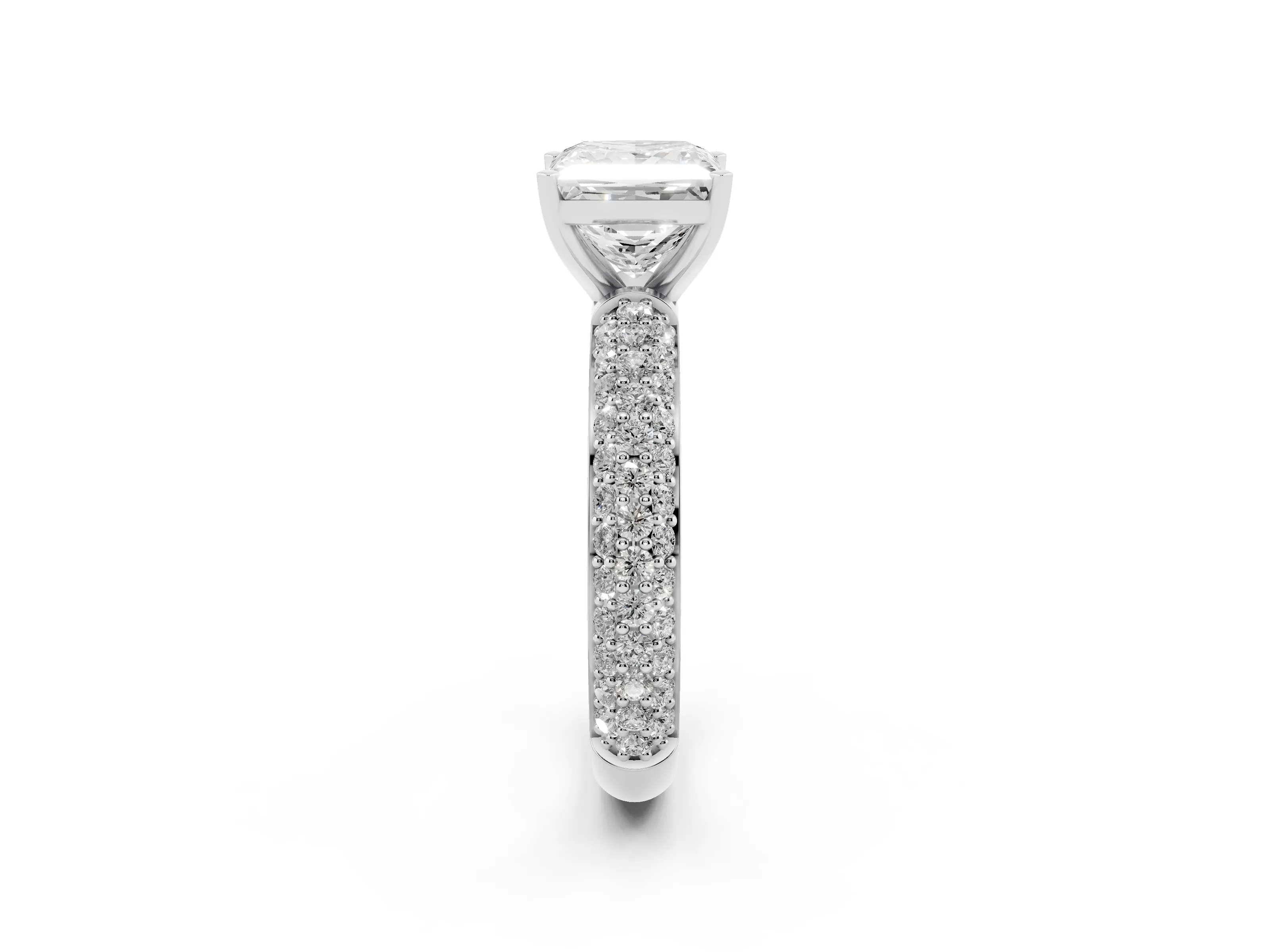 Princess Cut Diamond Solitaire Ring Set in Silver with Prong Setting and Pavé-Set Band