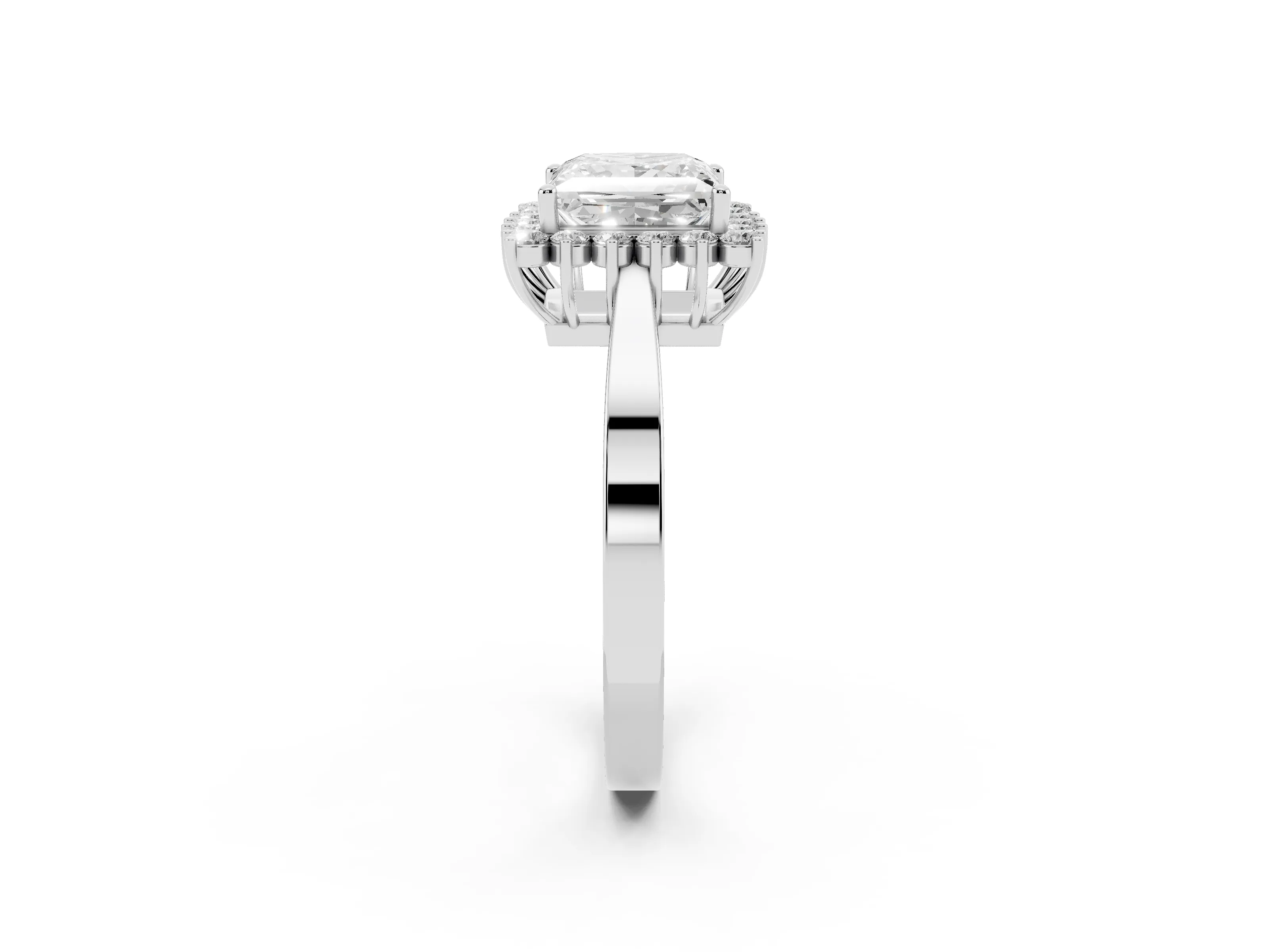 Princess Cut Diamond Halo Ring Set in Platinum with Round Halo and Smooth Solitaire Band