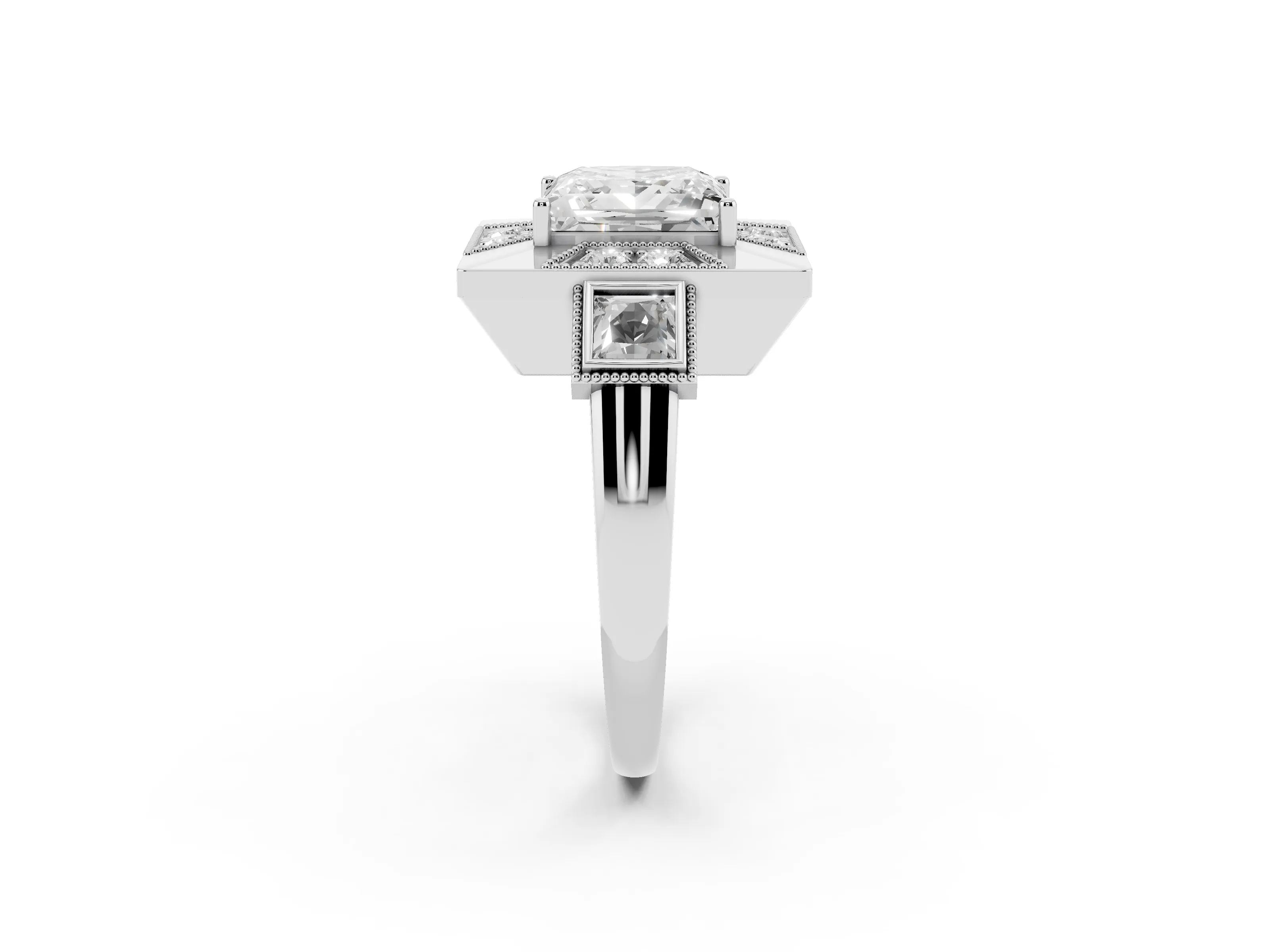 Princess Cut Diamond Milgrain Halo Ring Set in Silver with Split Shank