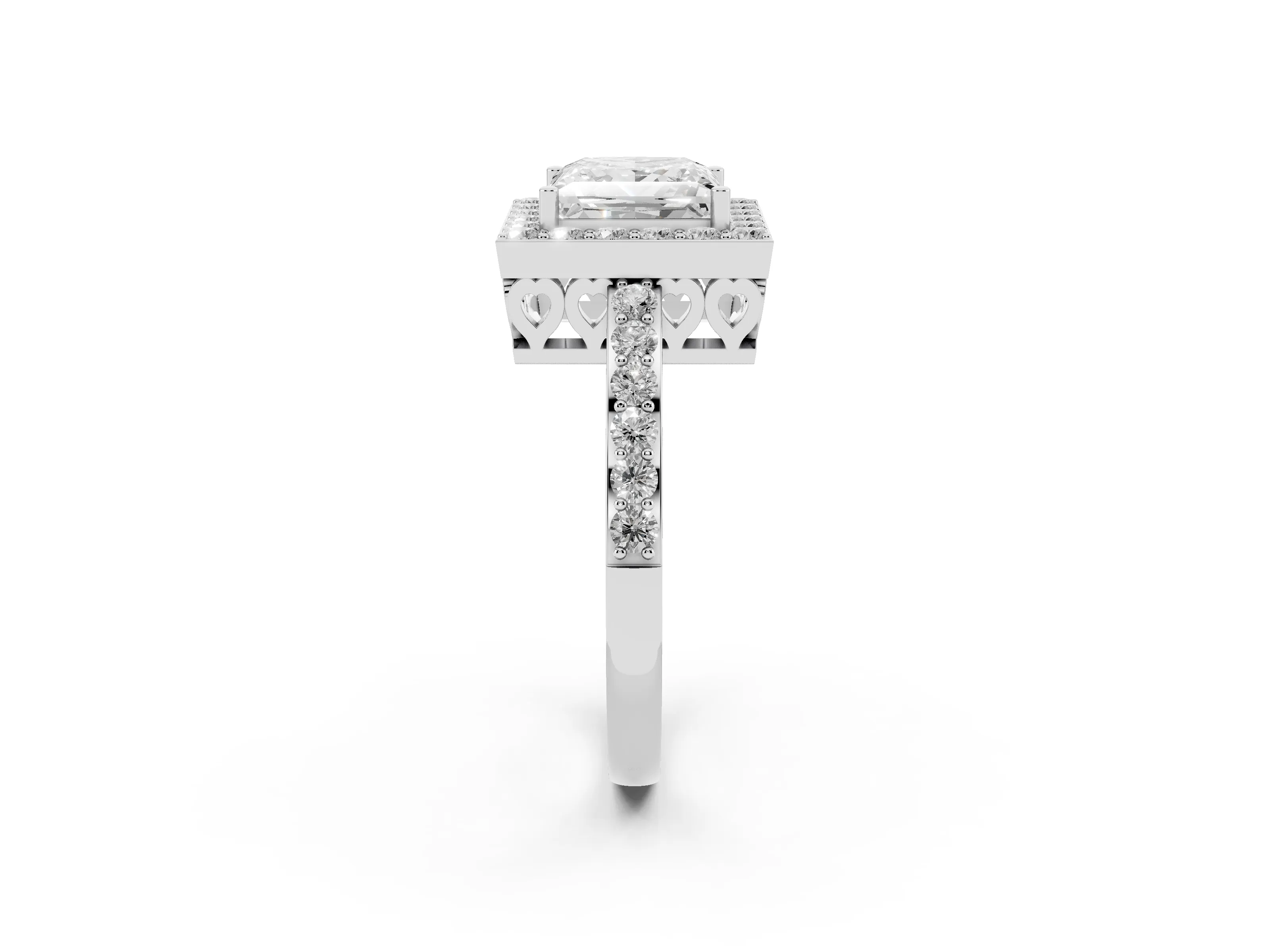 Princess Cut Diamond Halo Ring Set in White gold with Pavé-Setting Band and Open Prong Center