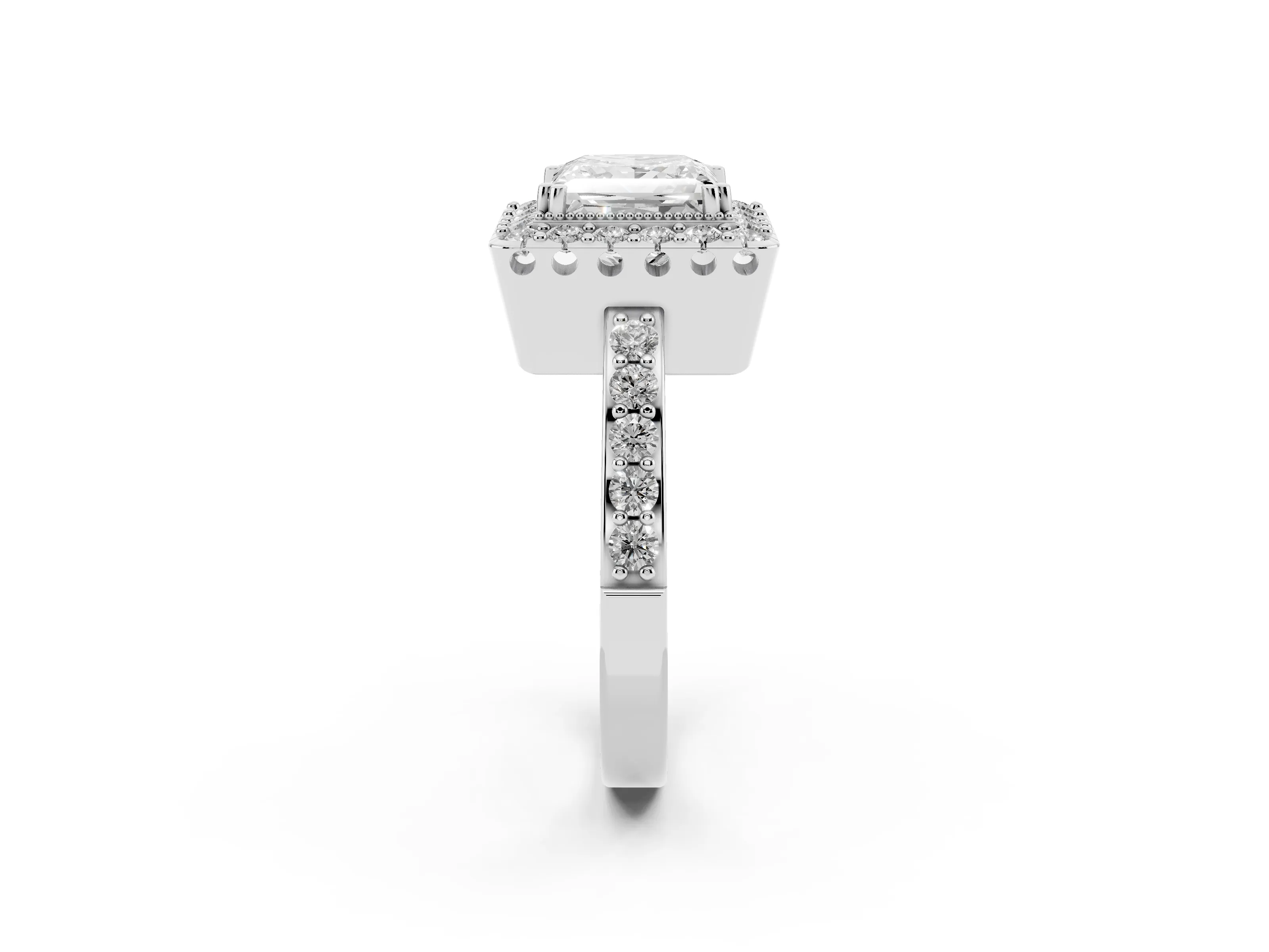 Princess Cut Diamond Halo Ring Set in Silver with Pavé Shank and Prong Setting