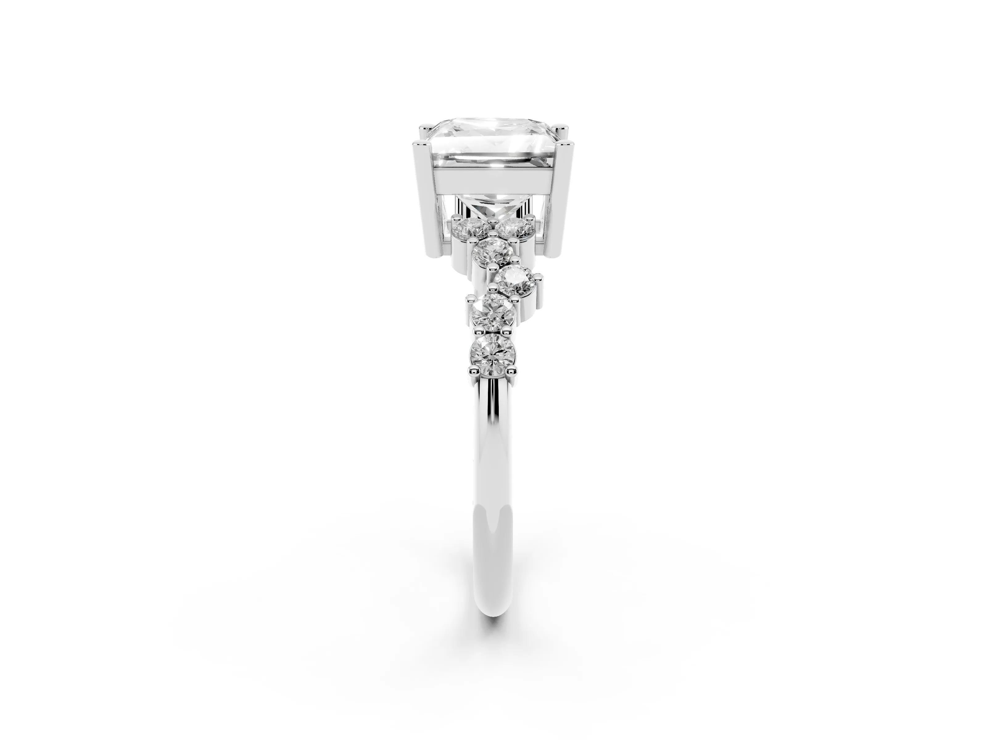 Princess Cut Diamond Ring Set in White gold with Scattered Round Accents