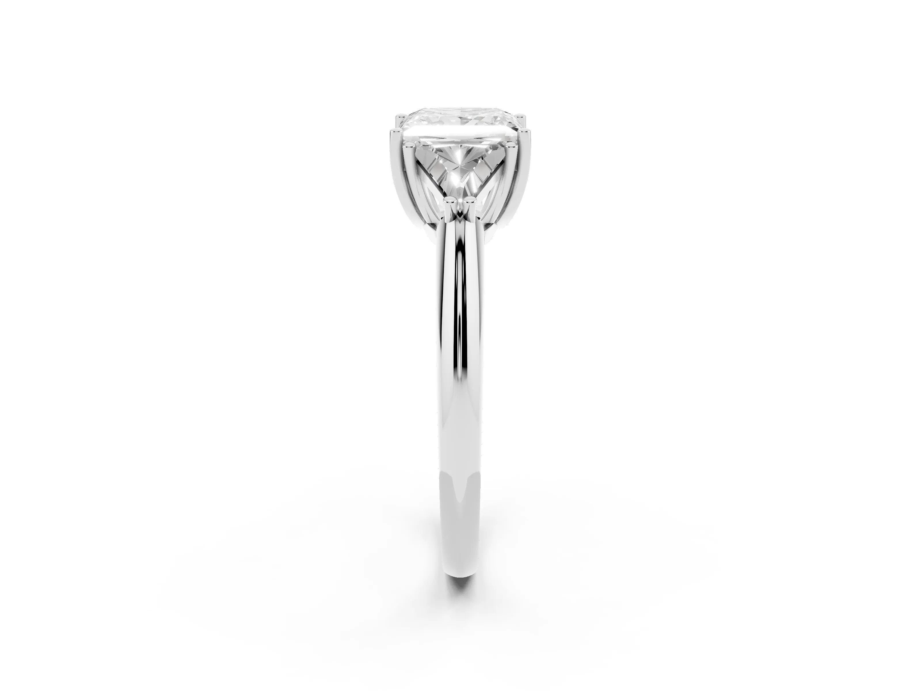 Princess Cut Diamond Three-Stone Engagement Ring Set in White gold with Trillion Side Stones