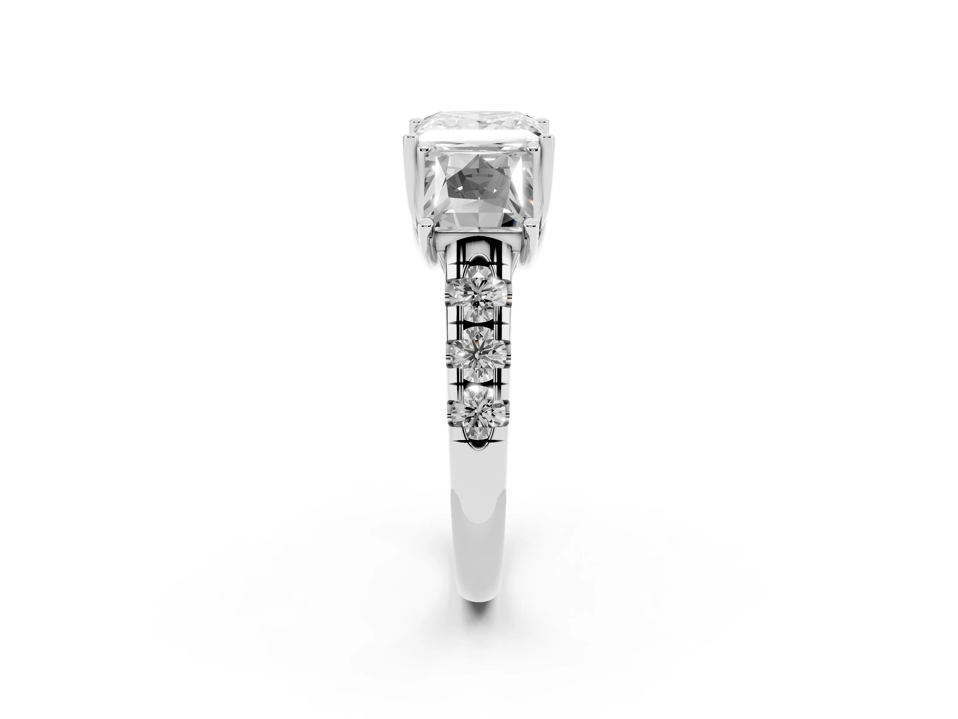 Princess Cut Diamond Three-Stone Ring Set in Silver with Pavé Band