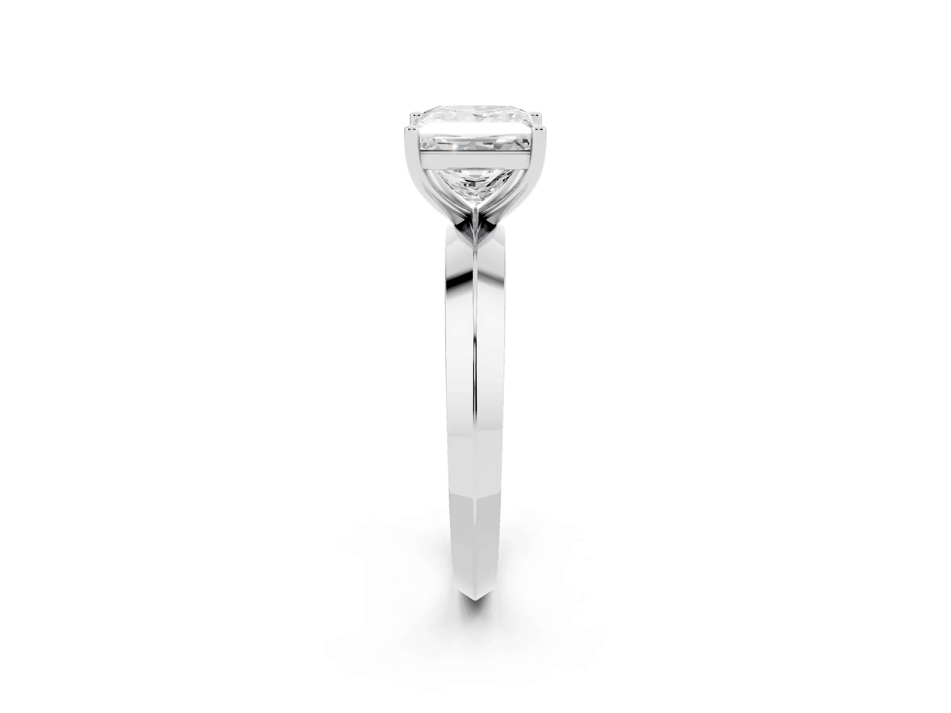 Princess Cut Diamond Solitaire Engagement Ring Set in Platinum with Flat Band and Prong Setting