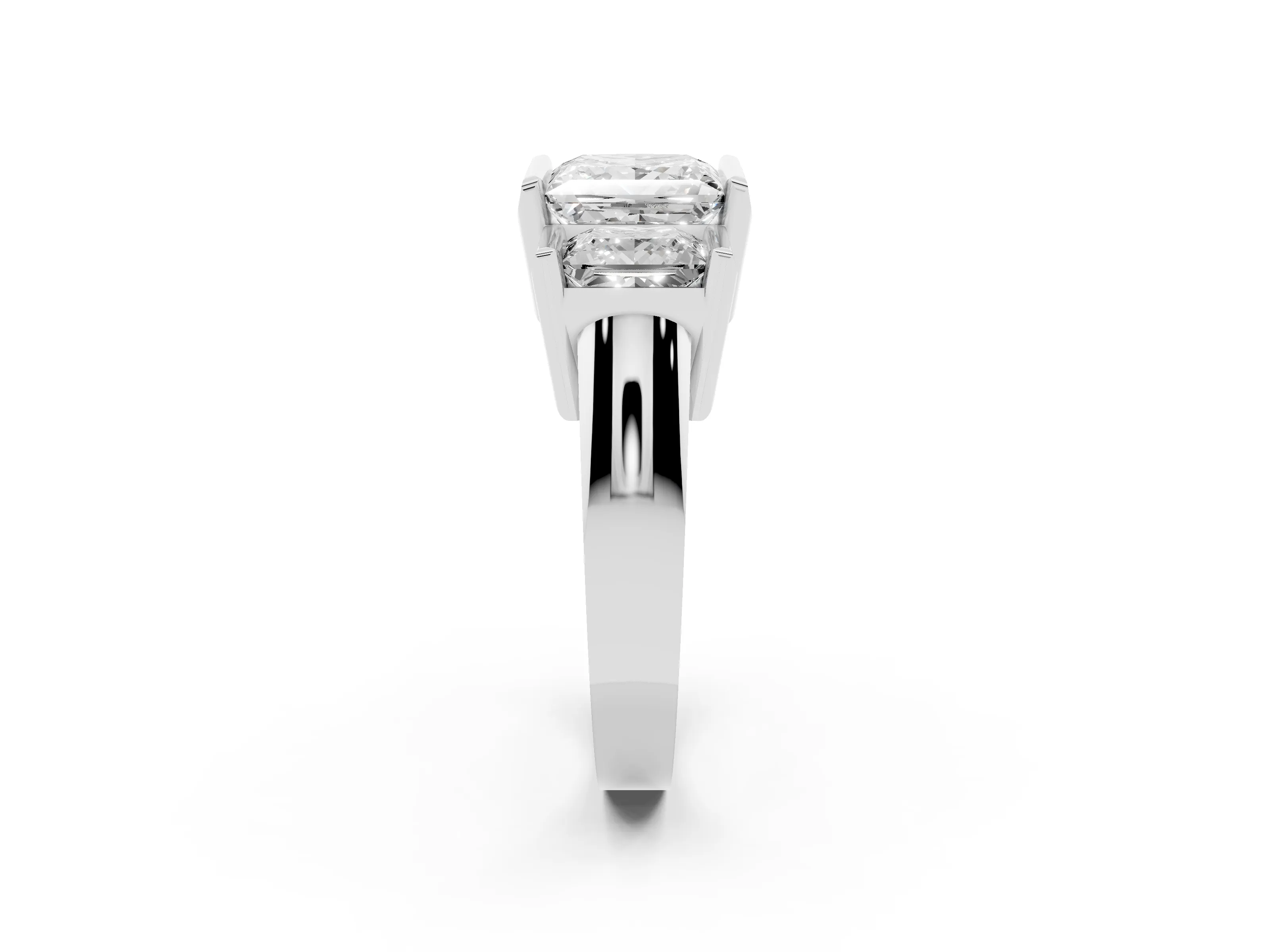Princess Cut Diamond Three-Stone Channel Set Ring Set in Silver with Smooth Polished Band