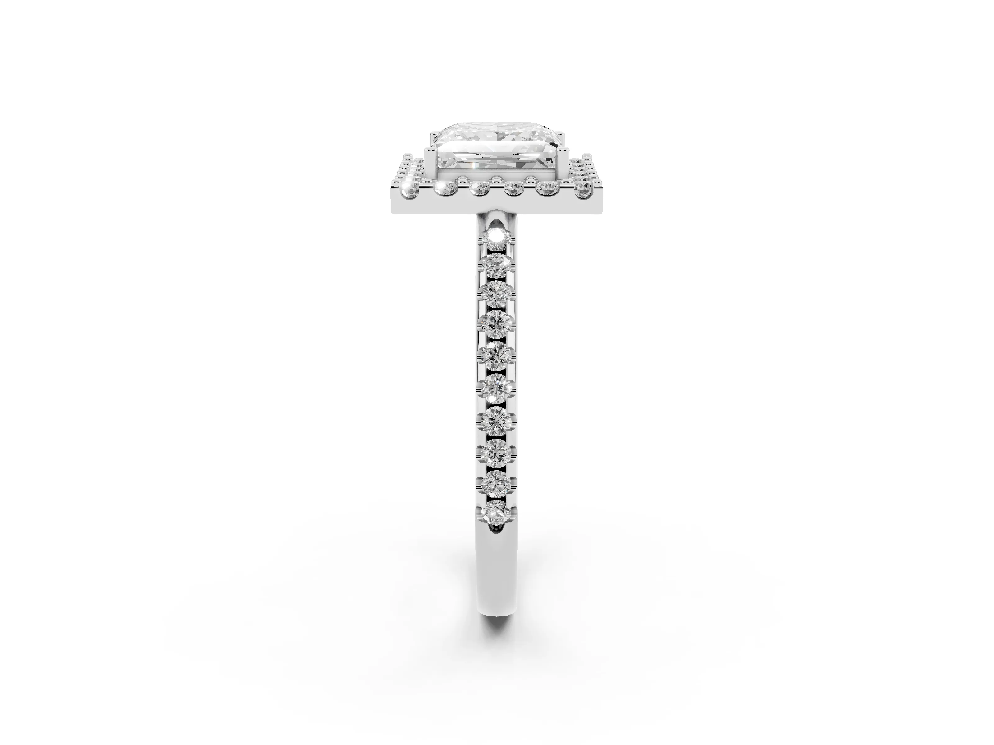 Princess Cut Diamond Pavé Halo Ring Set in Silver with Prong Setting