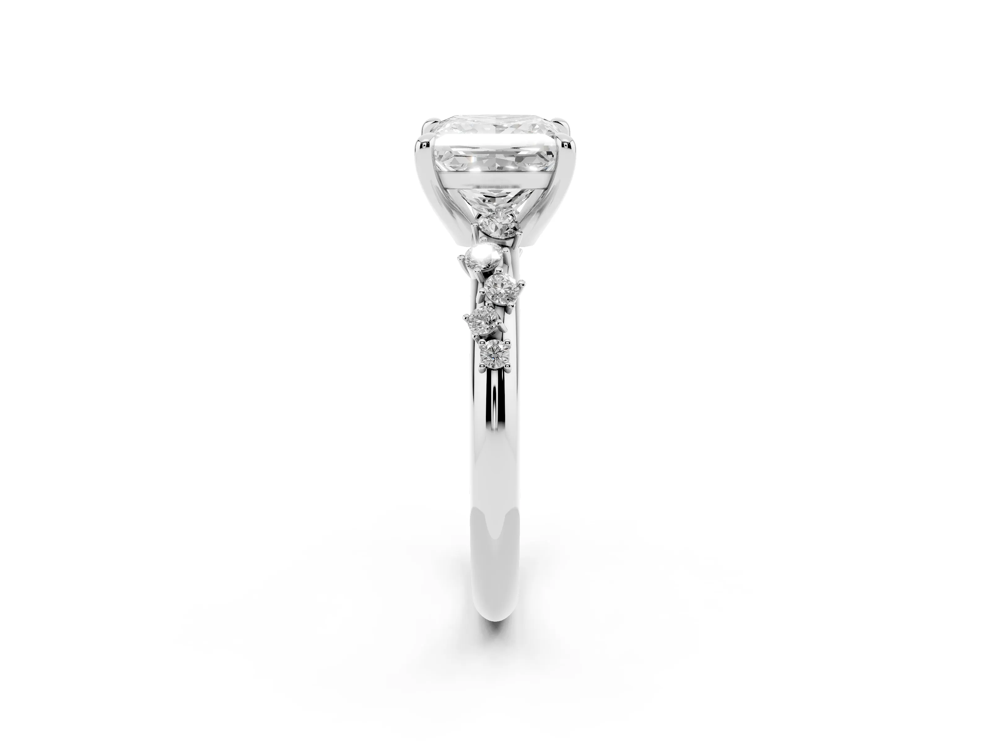 Princess Cut Diamond Solitaire Vine Band Ring Set in Silver with Round Accents and Prong Setting