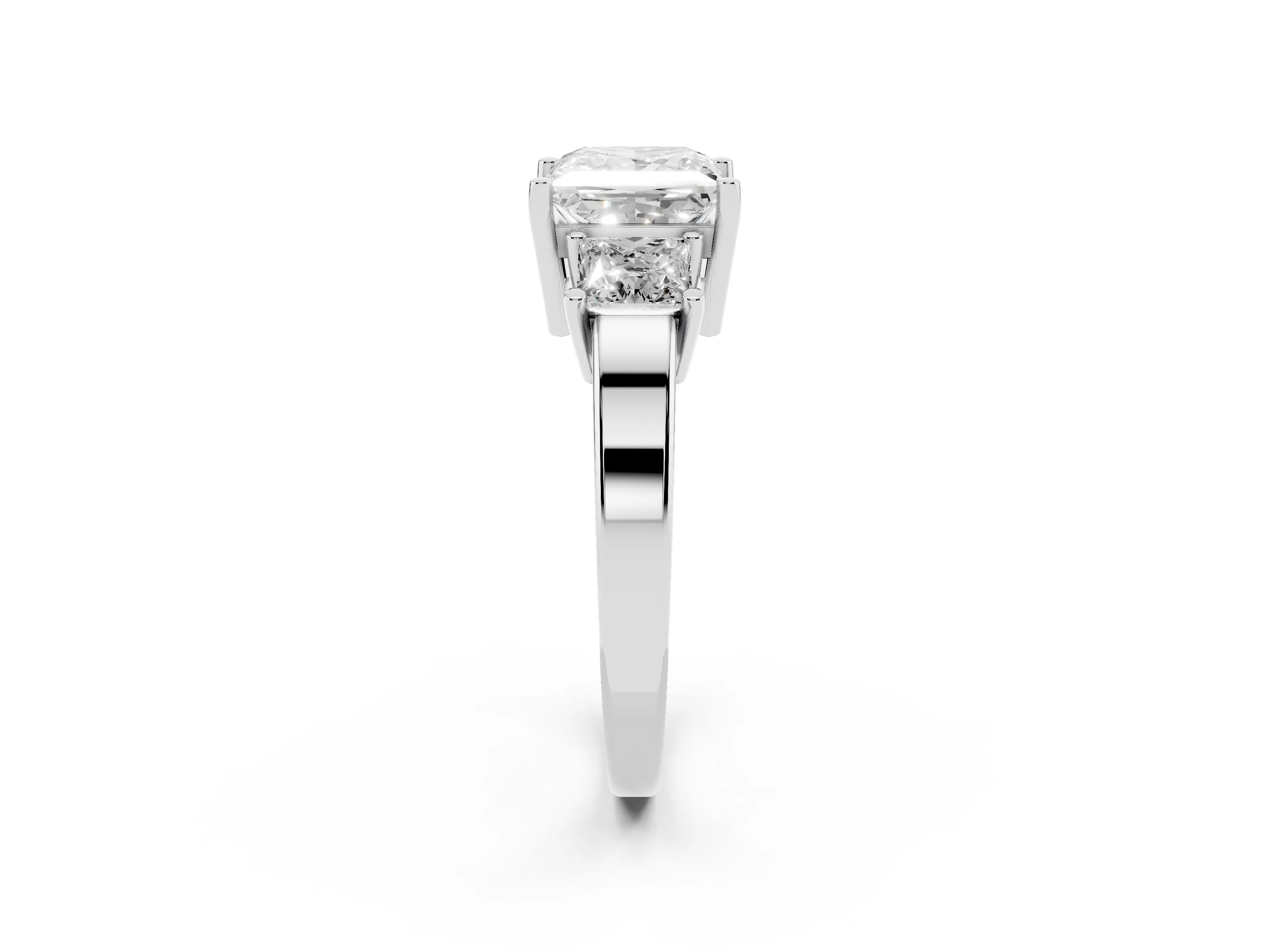 Three-Stone Princess Cut Diamond Solitaire Ring Set in Platinum with Prong Setting