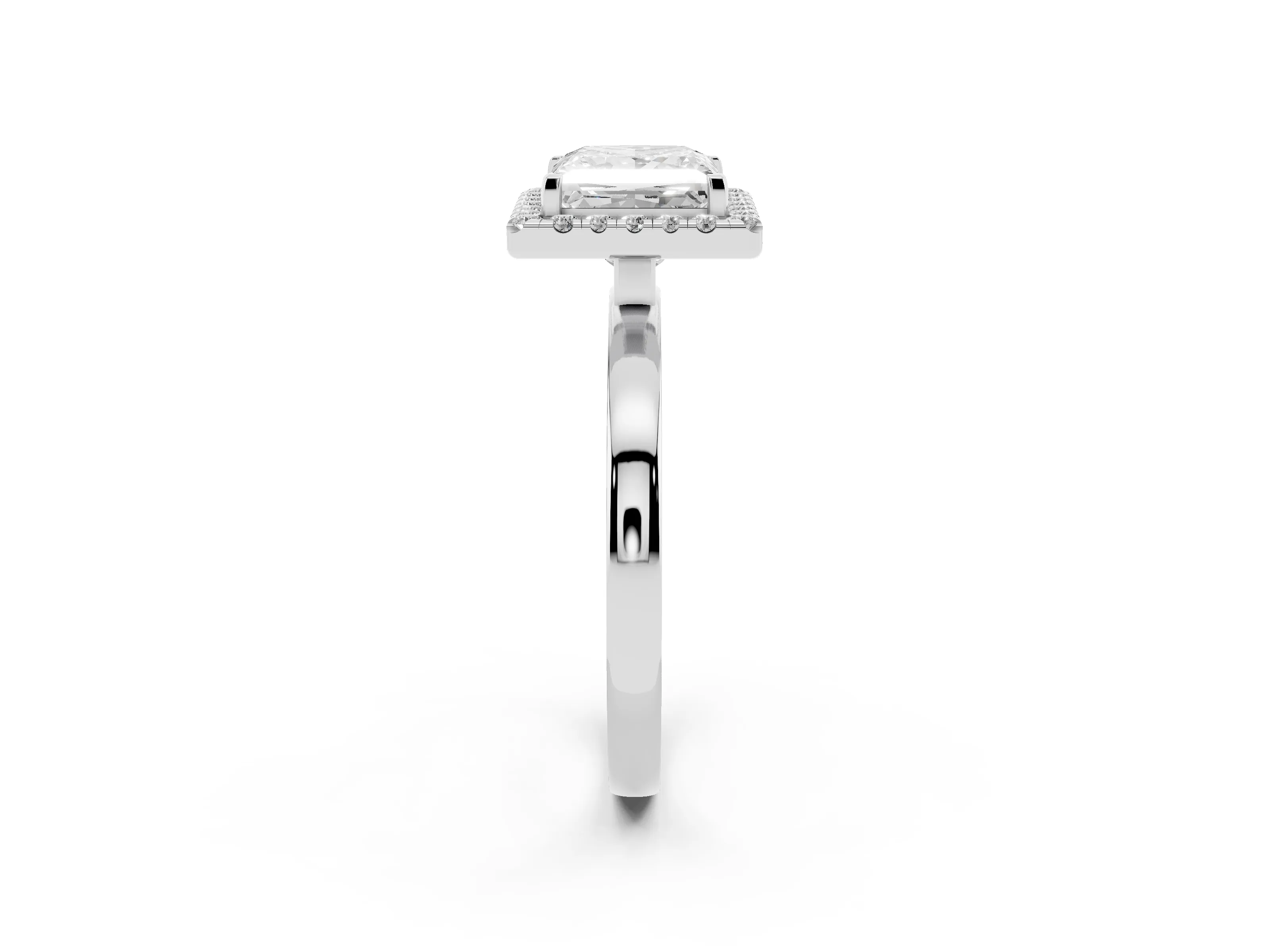Princess Cut Diamond Halo Solitaire Ring Set in Platinum with Pavé Band and Prong Setting