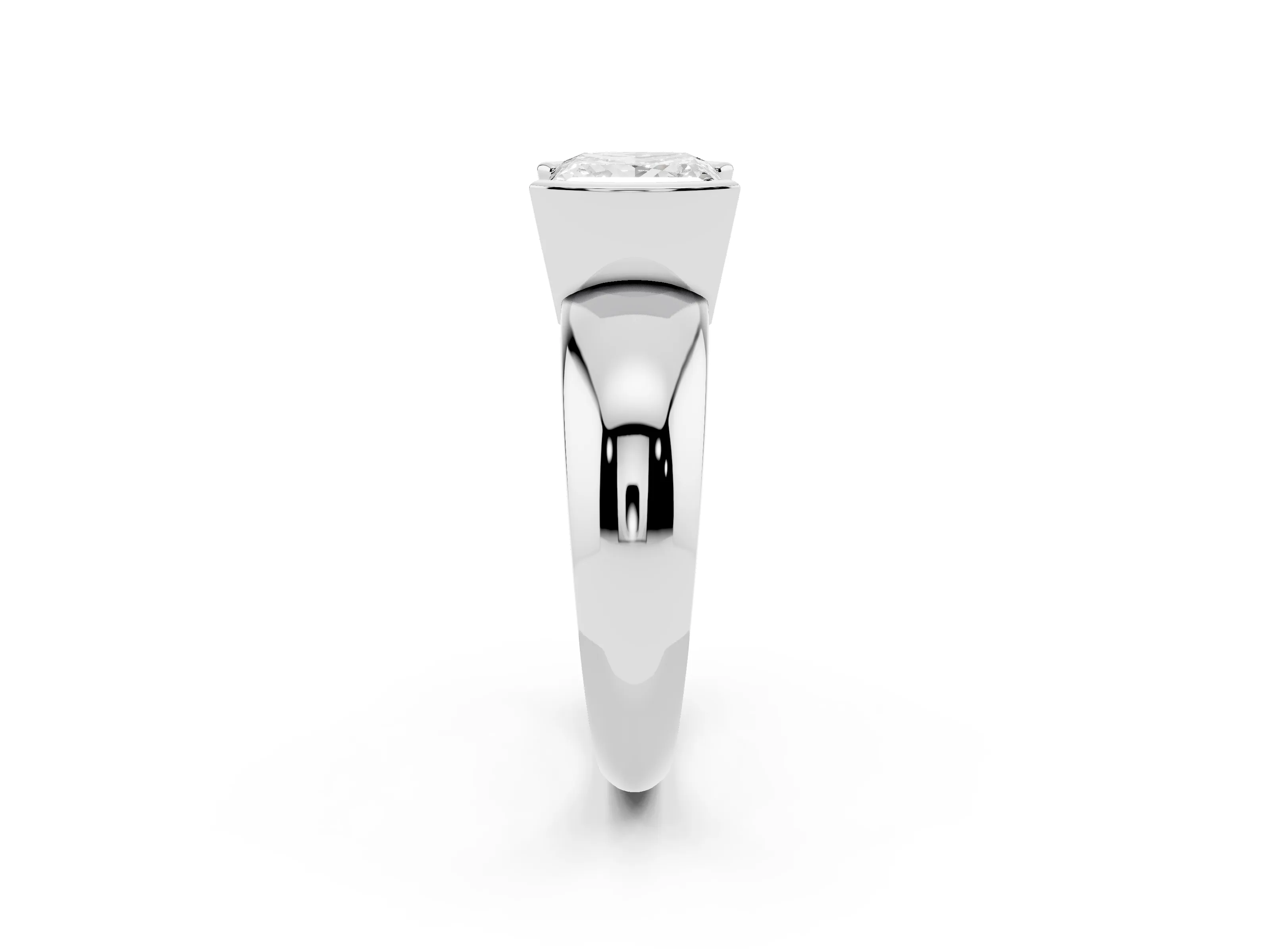 Princess Cut Diamond Solitaire Tension Set Ring Set in White gold with Wide Band