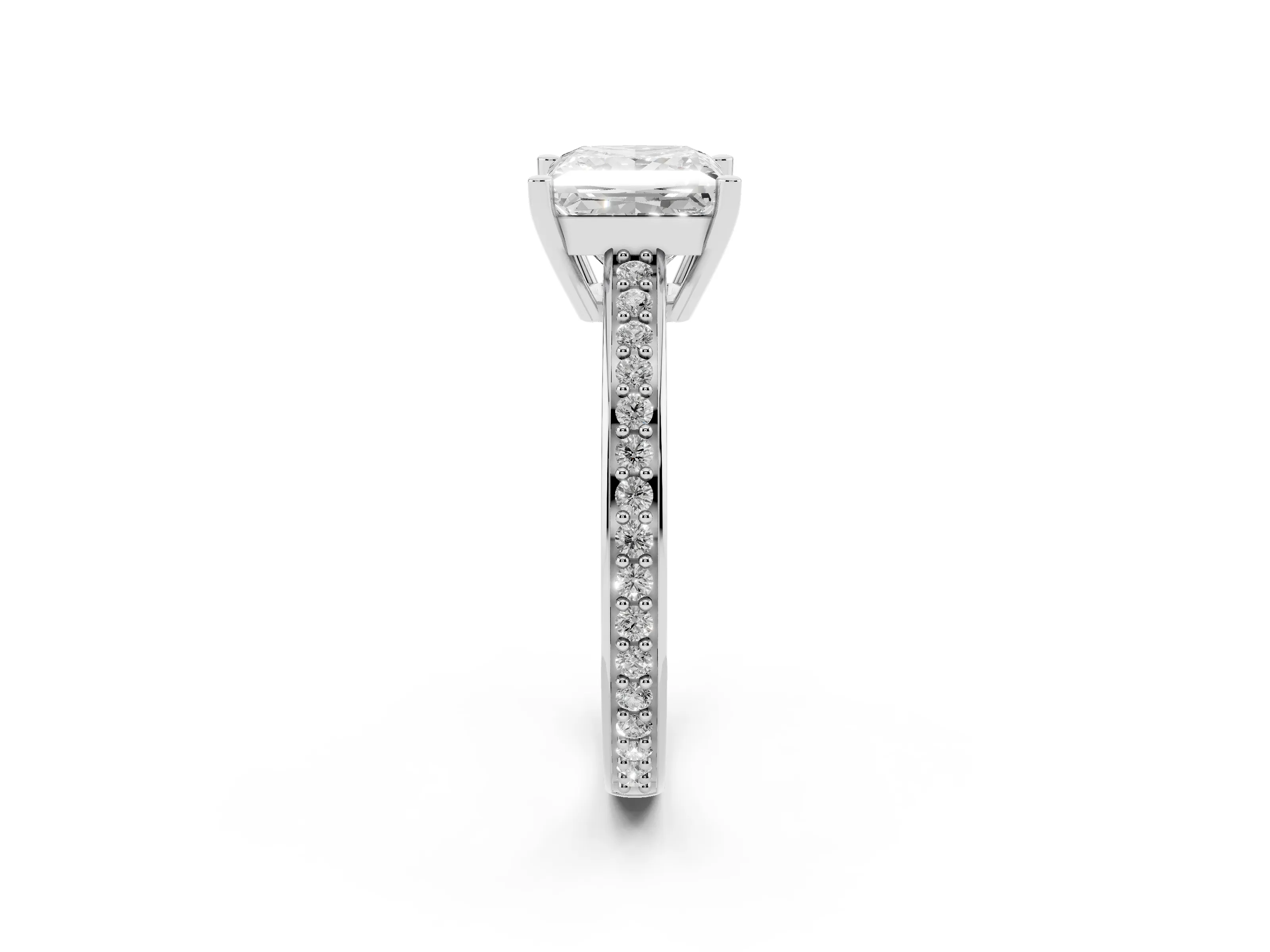 Princess Cut Diamond Pavé Band Prong Set Solitaire Ring Set in Silver