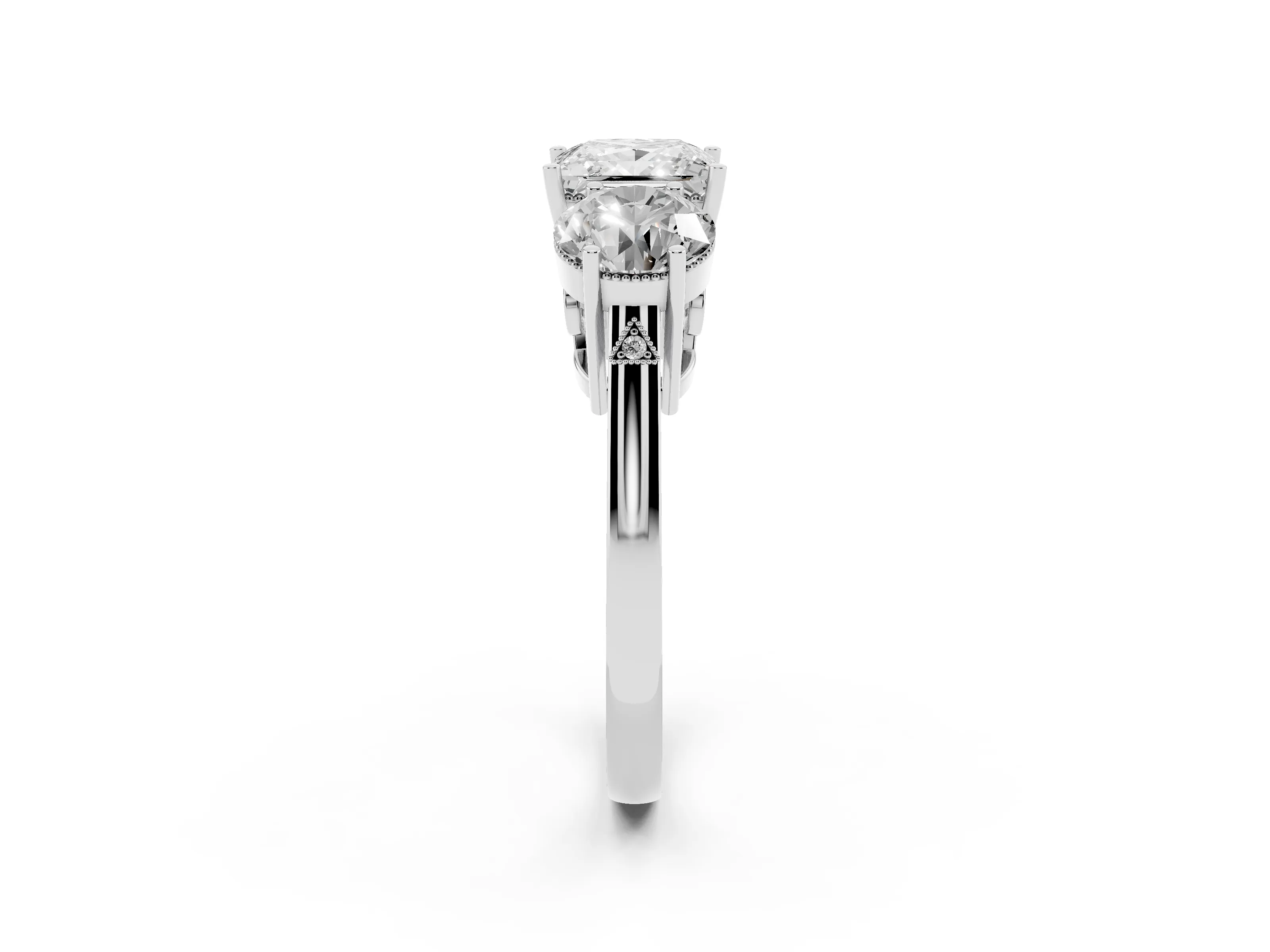 Princess Cut Diamond Three-Stone Engagement Ring Set in White gold with Polished Band